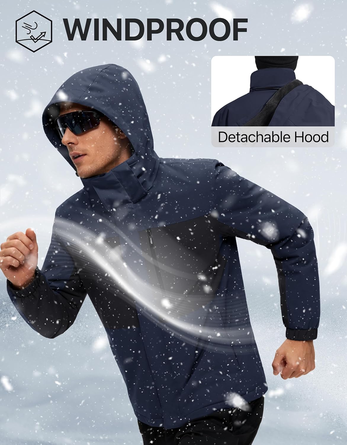 FREE SOLDIER Men's Waterproof Ski Snow Jacket Fleece Lined Warm Winter RainCoat Windbreaker Snowboarding Jacket with Hood - Image 5