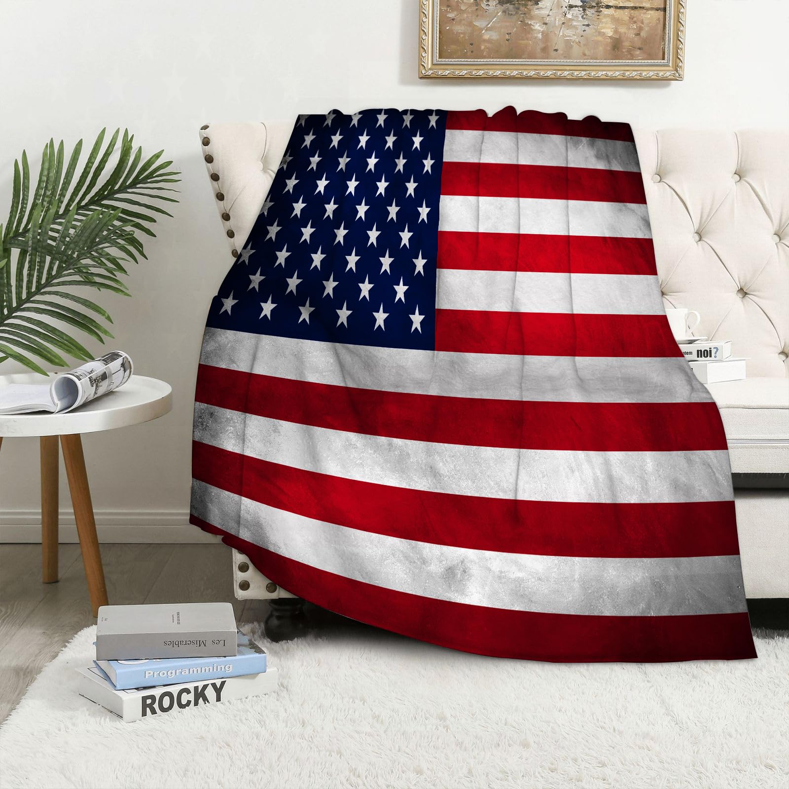 MAAPCHP Flannel Fleece Blanket Throws for Sofa Fluffy Blanket Bed Throw for Bedroom American flag Blanket for Bed, Couch,Car 60x80in