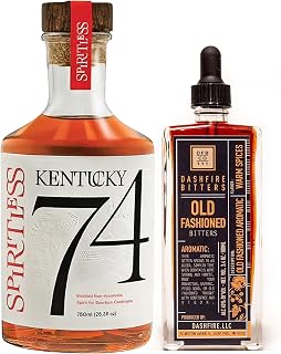 Spiritless Kentucky 74 Distilled Non-Alcoholic Whiskey Bundle with Dashfire Bitters - Old Fashioned - Premium Zero-Proof Liquor Spirits for a Refreshing Experience