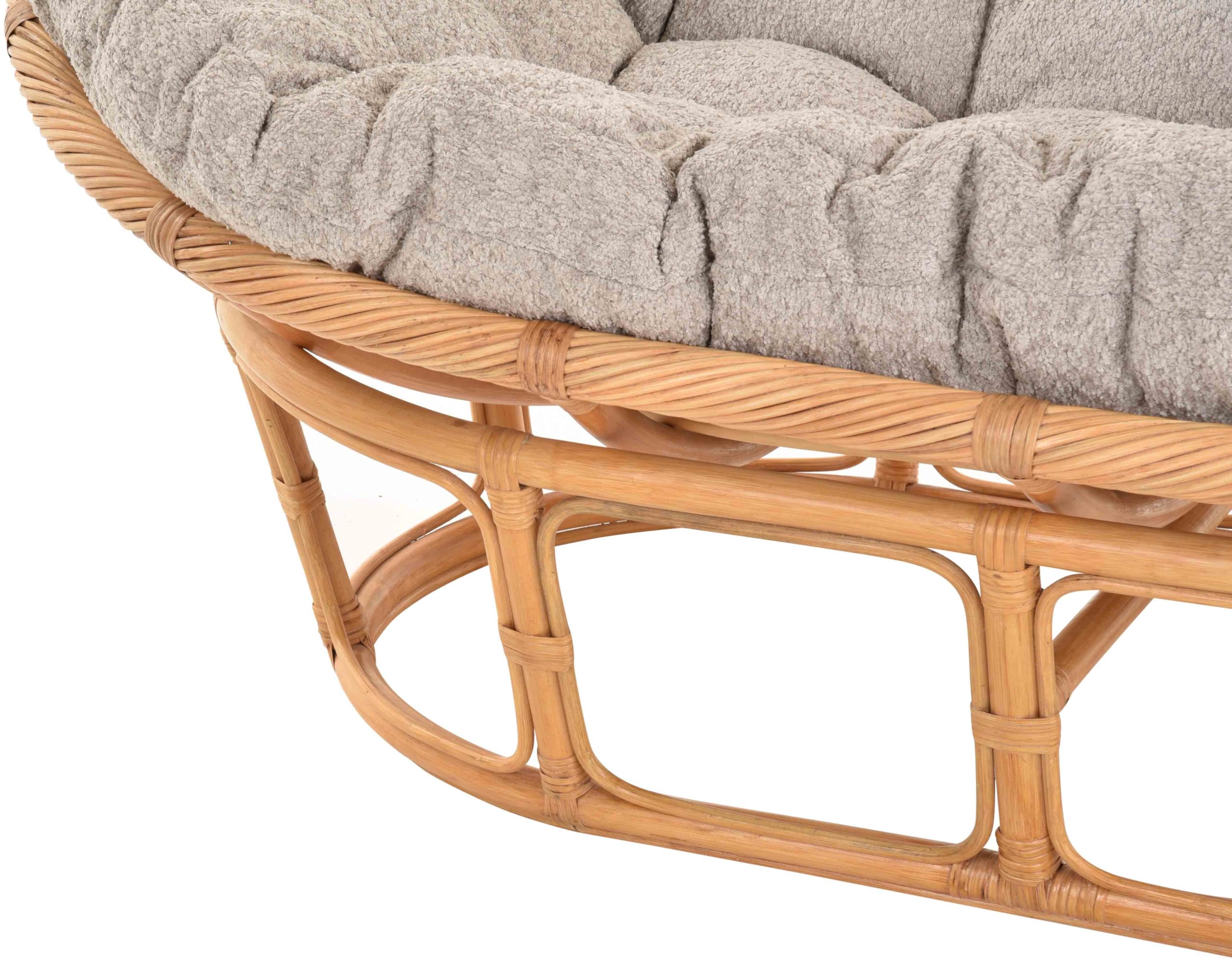 Fauteuil papasan XXL avec coussin, relax, chaise longue, en rotin naturel (miel, 2 places)