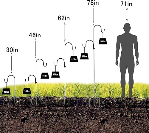 Miniatura 2 de MIPON Paquete de 2 ganchos de pastor dobles de 78 pulgadas para comedero de pájaros al aire libre, plantas colgantes, luz solar, ajustable de