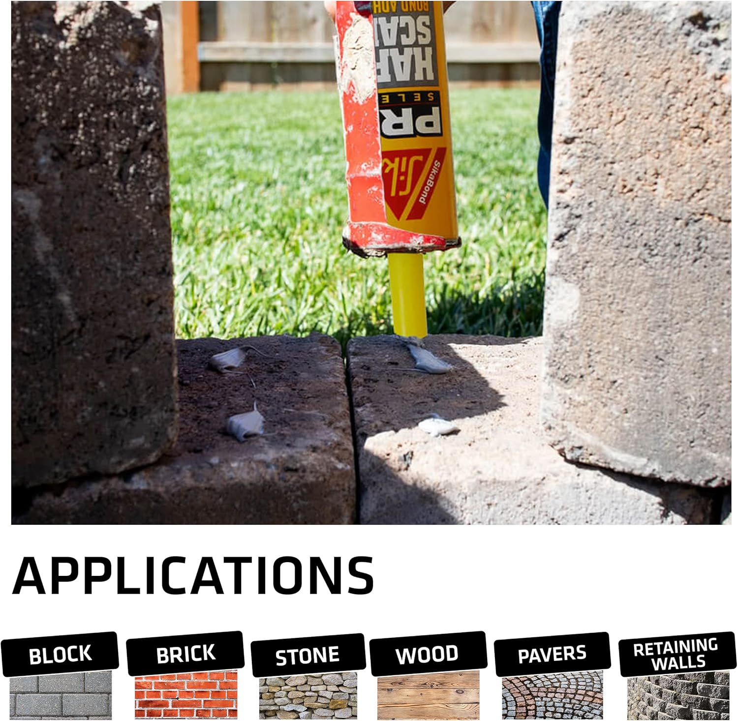 SikaBond Hardscape Adhesive, Gray, Durable and Flexible Outdoor Adhesive for Landscape Projects, 10.1 fl. oz Cartridge - - 