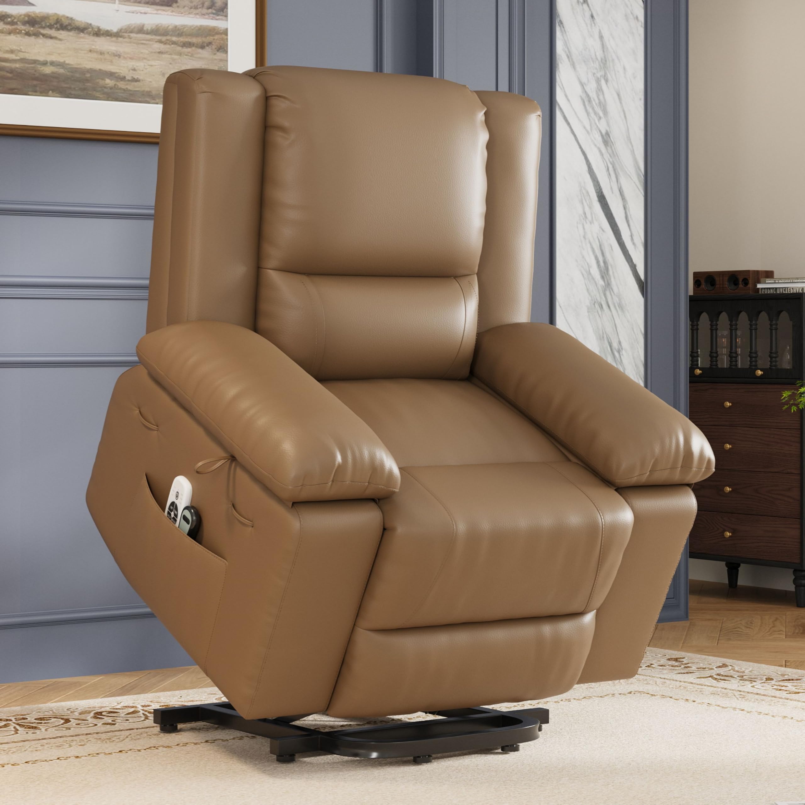 Garvee Power Lift Recliner Chair - Heat and Massage, PU Leather Electric Lift Recliner for Elderly &amp; Mobility Impaired, Reclining Sofa with Side Pocket, Soft Pillow for Living Room