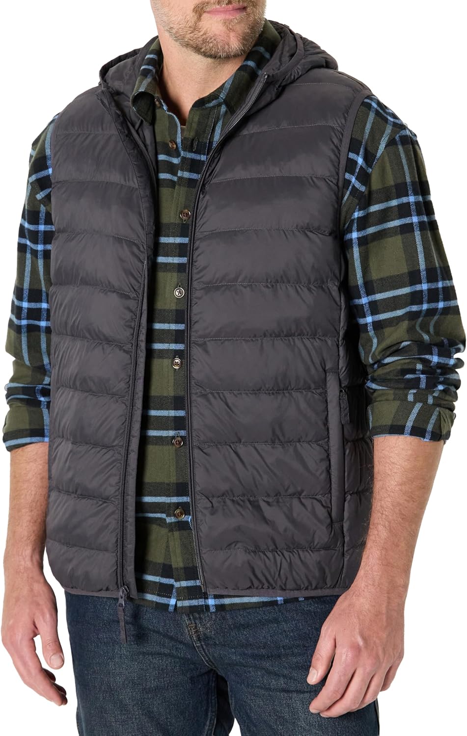 Amazon Essentials Mens Regular-Fit Lightweight Water-Resistant Hooded Puffer Vest