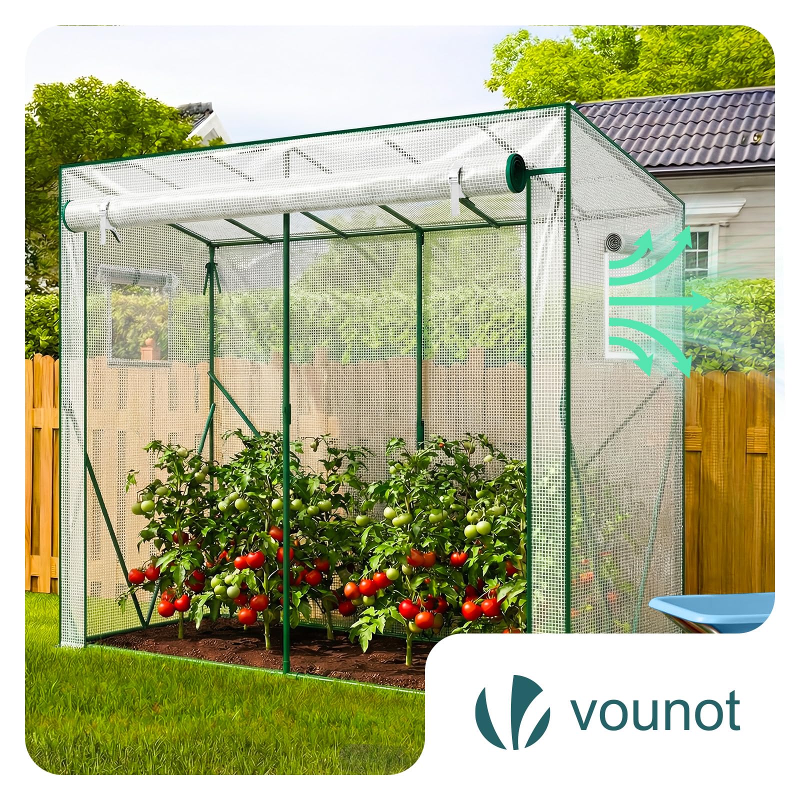 VOUNOT ® Serre de Jardin à Toit Incliné Serre à Tomate avec Grande Porte et 2 Fenêtres pour Légumes Plantes Fleurs Bâche PE Renforcée 135g/m2 Protéger Vos Plantes en Toutes Saisons 200x77x170cm Blanc