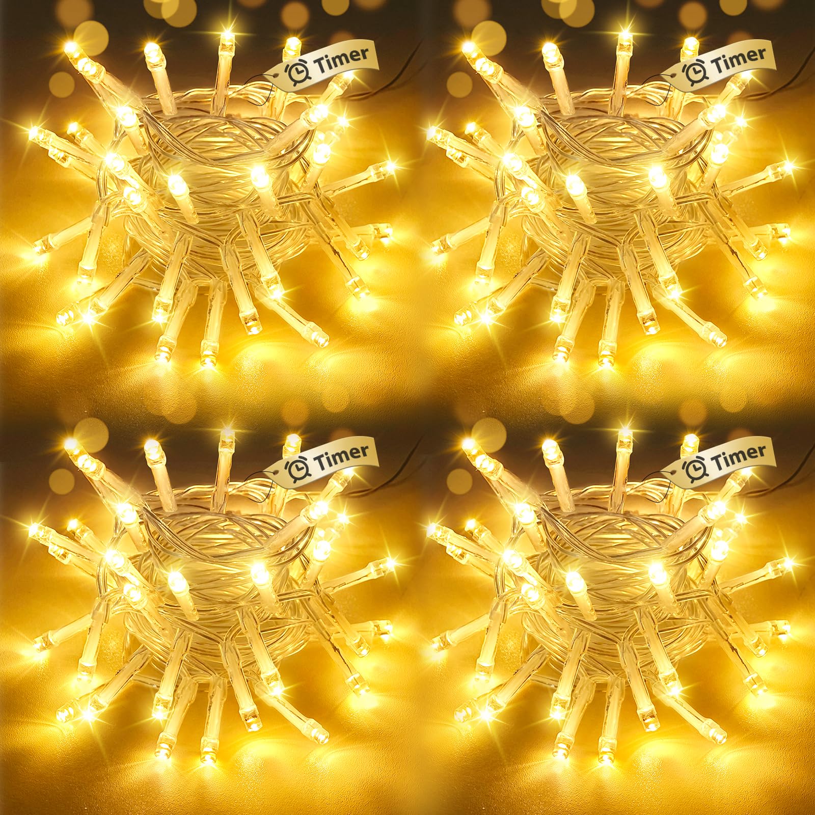 btfarm 4 Pack Fairy Lights Battery Operated with Timer, 3M 30 LED String Lights Battery Powered Waterproof, 2 Modes Battery Christmas Twinkle Light for Indoor Bedroom Wedding Party Decor, Warm White