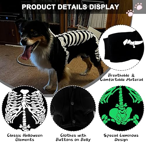 Miniatura 4 de Disfraz de Halloween para perro, esqueleto brillante pijamas para perros, pijama de esqueleto, mameluco para cachorros, ropa para cachorros que