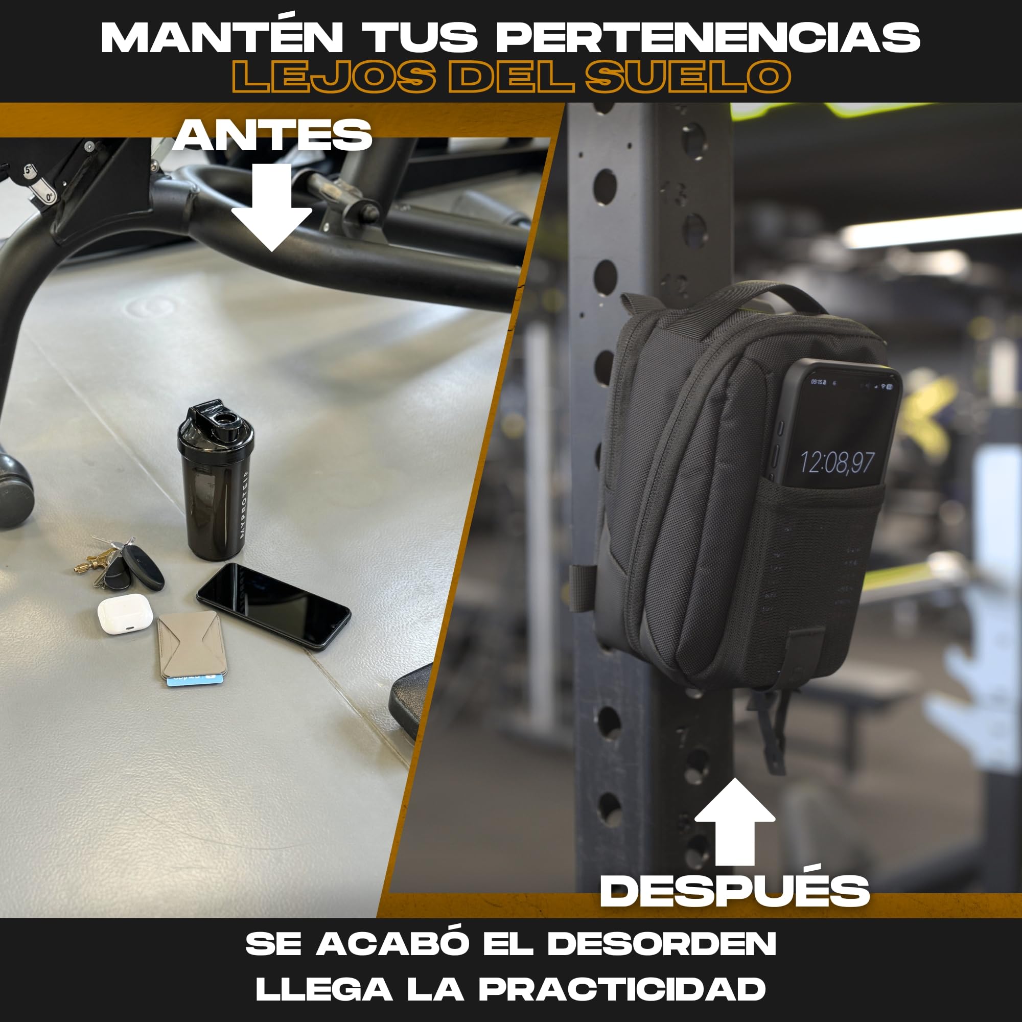 Bolsa de Deporte magnética – Riñonera Deportiva Unisex con 2 Compartimentos con Cremallera, Bolsillo para móvil y Llaves, Correa Ajustable, Repelente al Agua – Gimnasio, Fitness, Viajes