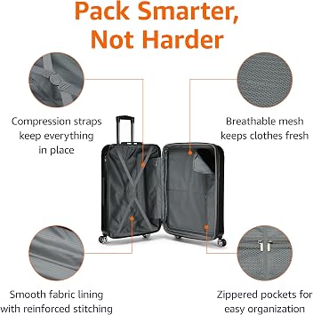 Amazon Basics 30-Inch Hardside Checked Spinner Luggage With TSA Lock, Lightweight Expandable Suitcase, Scratch-Resistant Surface, 8 Multi-directional Wheels, Black