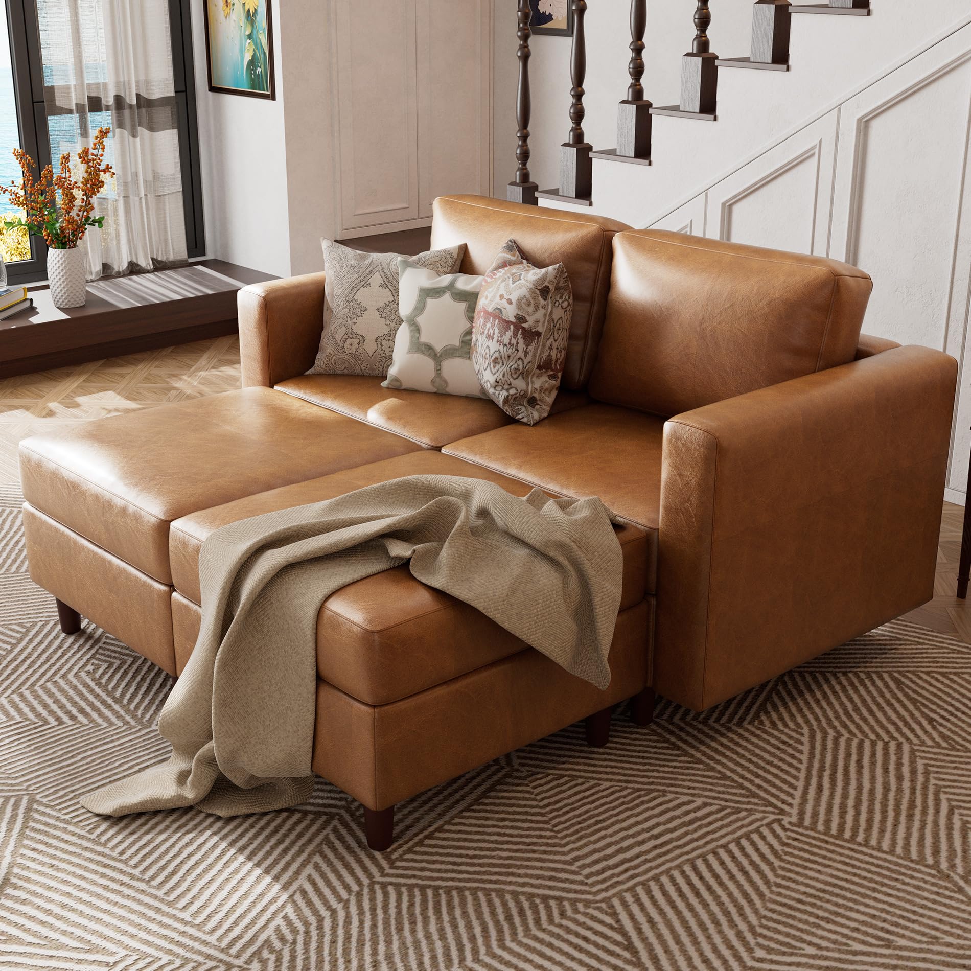 ABCASA Faux Leather Loveseat Sofa Sleeper Bed Brown