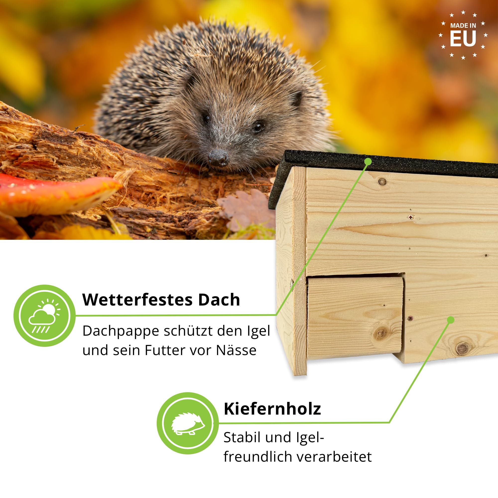 GARTENETAGE XXL Igelhaus mit Rattenklappe aus zertifiziertem Holz – wetterfestes Igel Schutzhaus mit Labyrintheingang