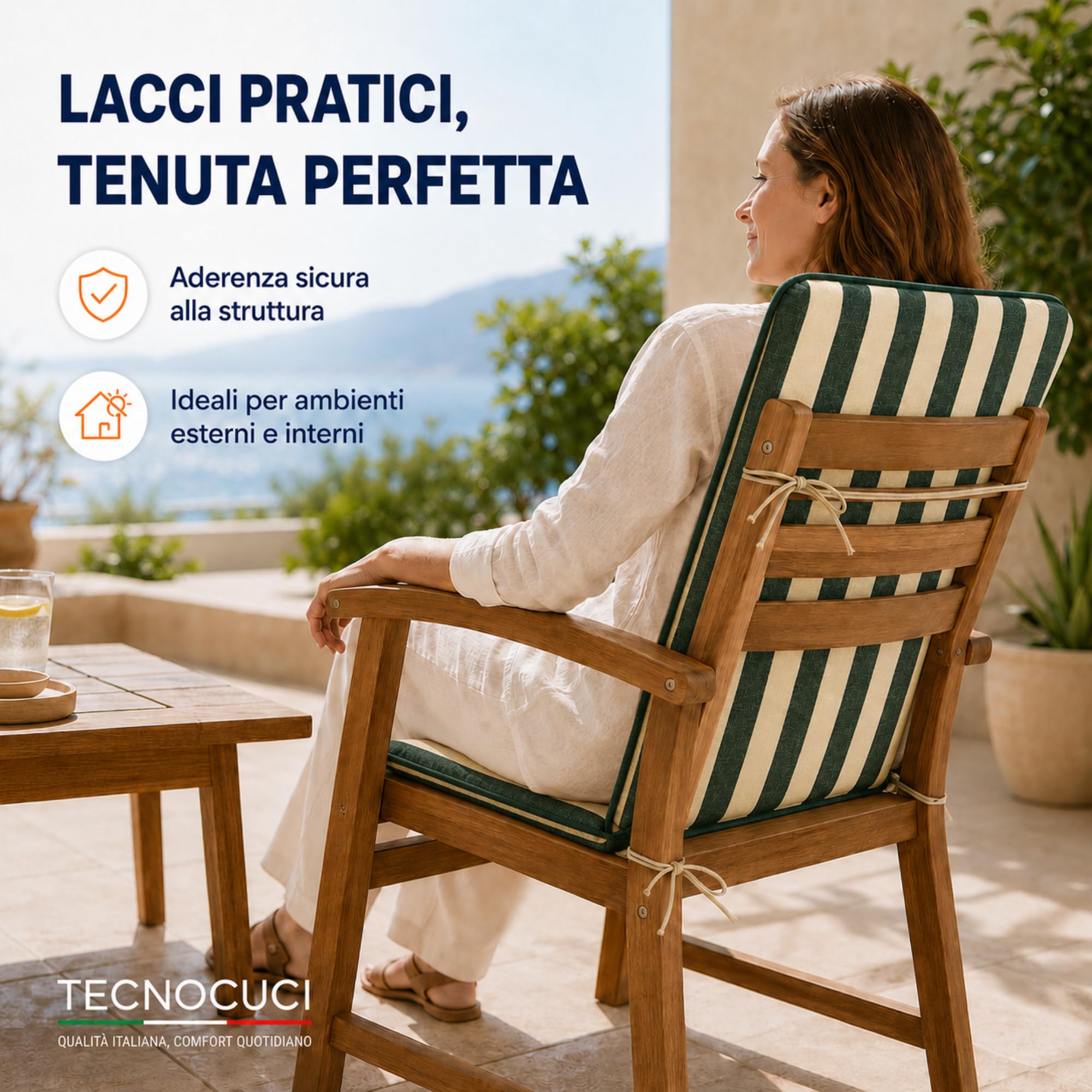 TECNOCUCI Coppia Cuscini per Sedie da Giardino con Schienale Alto