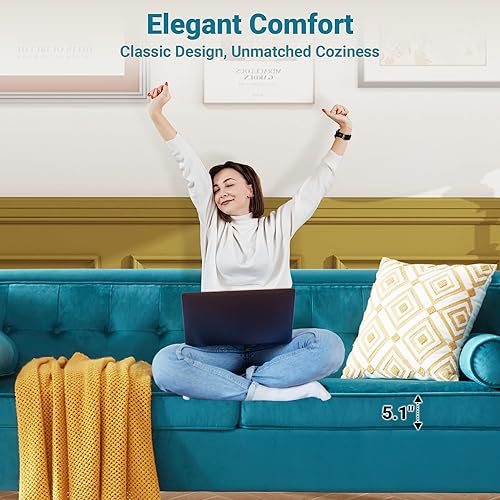 Miniatura 19 de Sofá Dreamsir de terciopelo de 78 pulgadas de ancho, muebles de mediados de siglo con almohadas de refuerzo, sofá con botones para sala de estar,