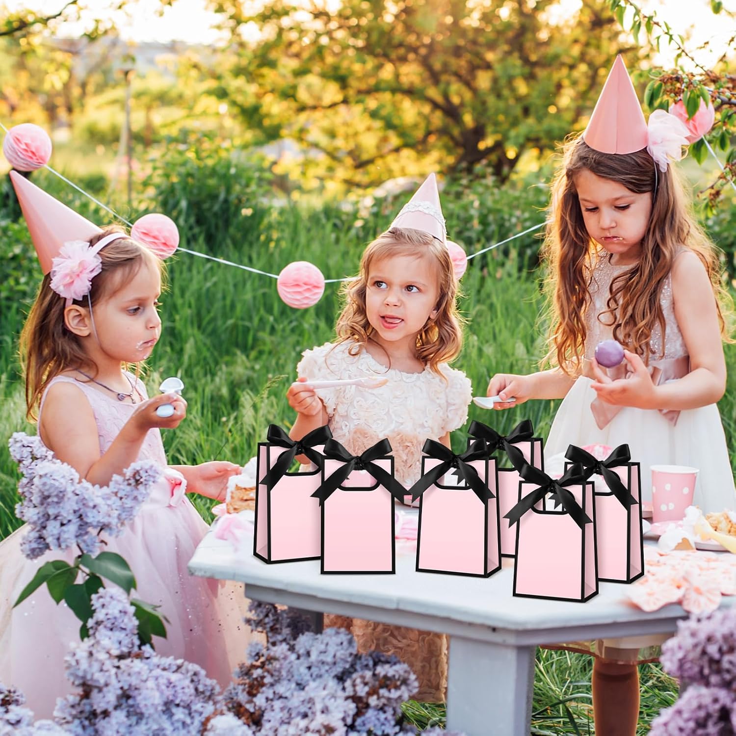 Kolldenn 24 Pcs Small Gift Bags with Bow 6.3 x 3.9 x 2.8 Inch Thank You Gift Bags Elegant Mini Paper Bag with Handles for Wedding Bridal Birthday Baby Shower Bridesmaid Party Favors(Pink Black) - Image 6