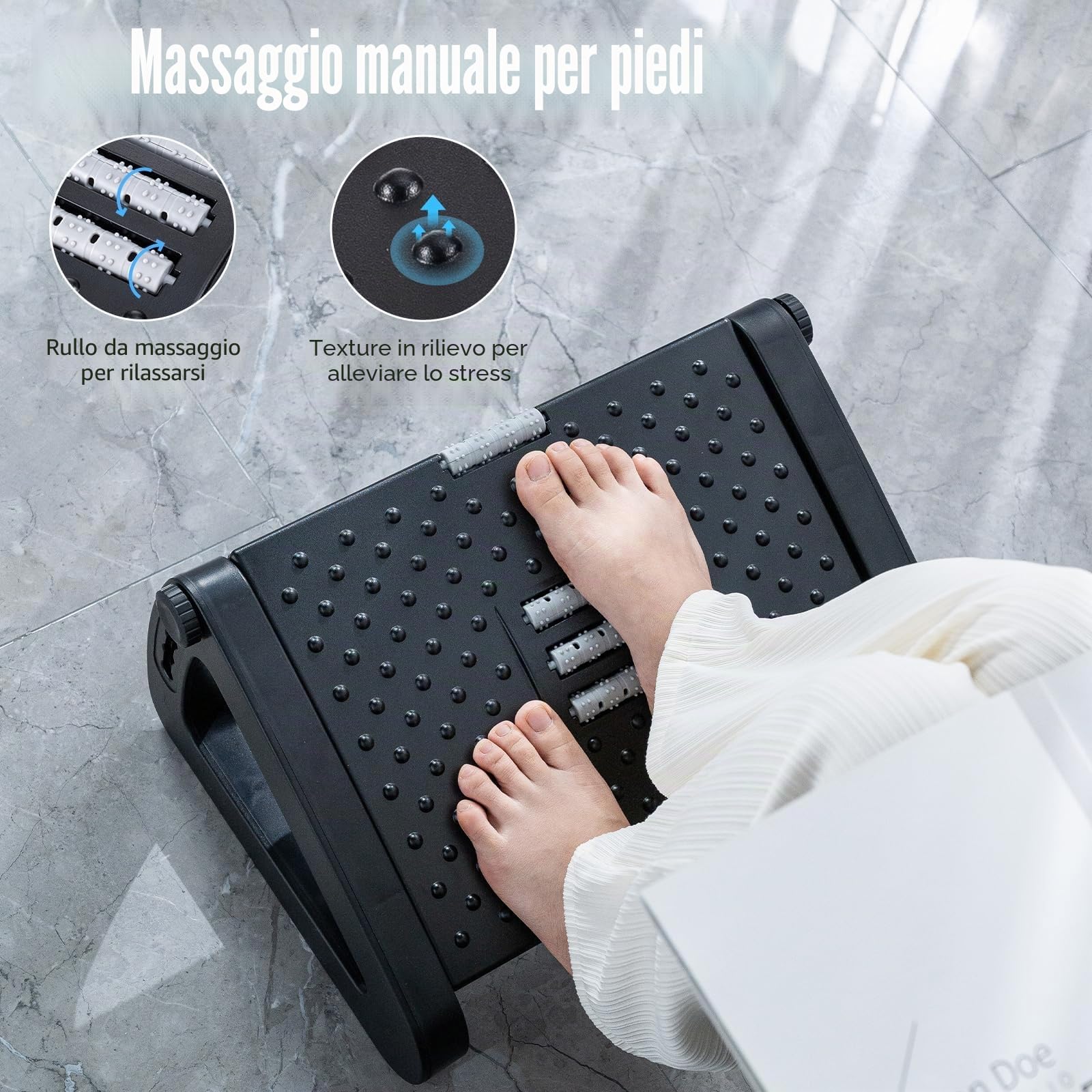 Poggiapiedi scrivania, poggiapiedi ergonomico con funzione massaggiante e regolabile in altezza, ideale per casa, ufficio e viaggi