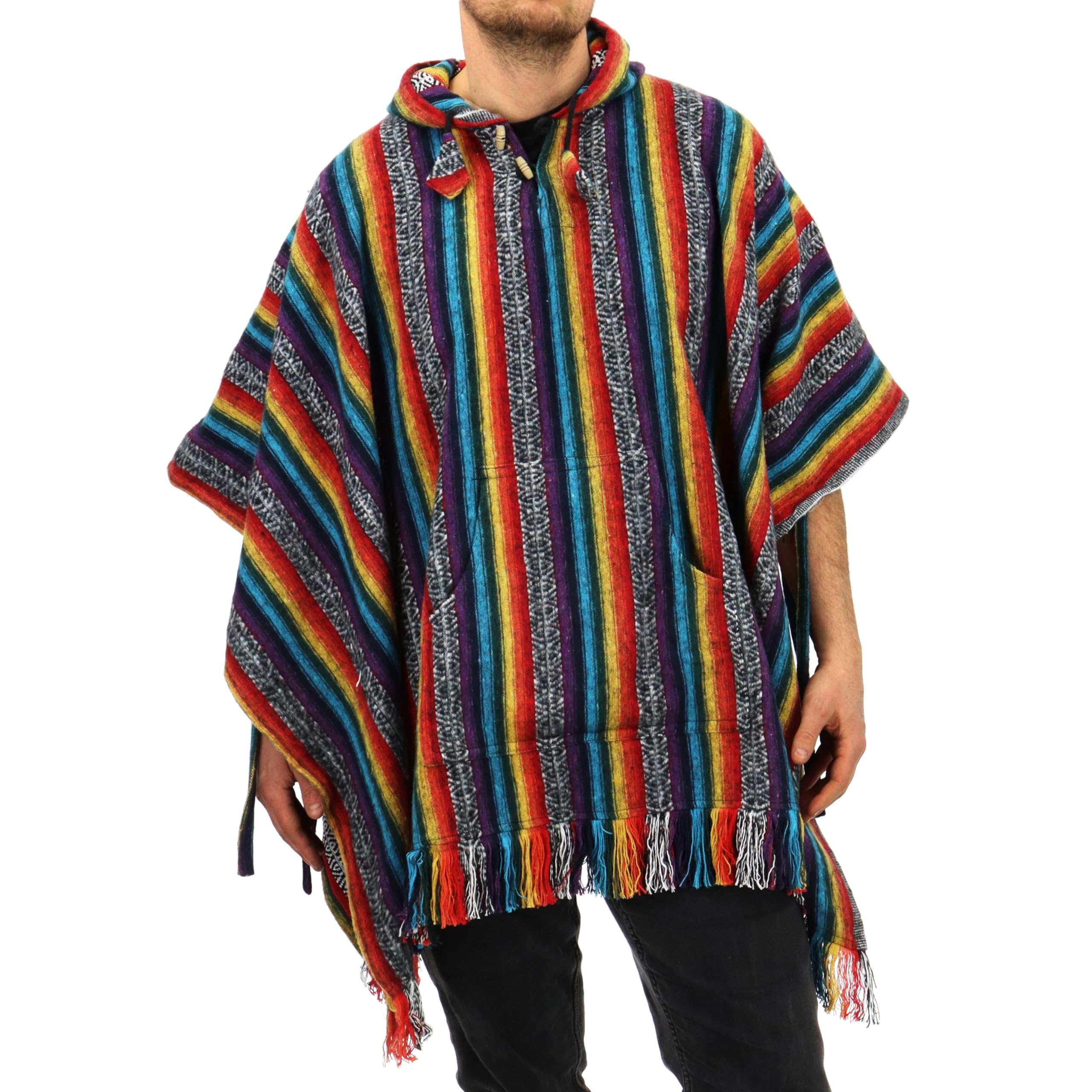 Loudelephant Unisex Rainbow 100% Woven Gheri Cotton Mexican Style Hooded Poncho One Size For Men Women Lounging Warm Cold Water Robe Cover Change