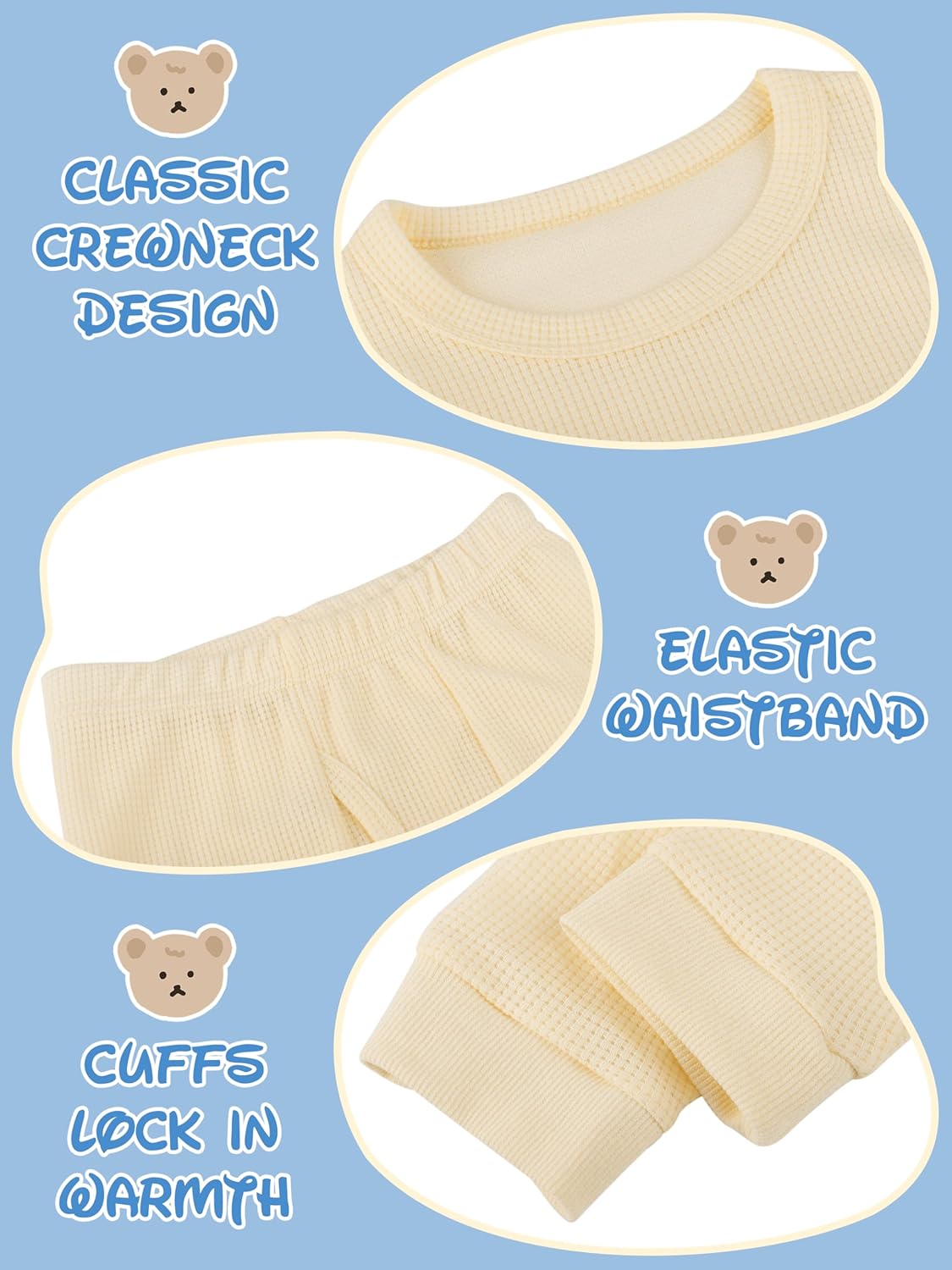 Resinta 3 Sets Boys Waffle Thermal Underwear Set Soft Winter Waffle Thermal Top and Bottom Long Johns Cotton Base Layer - Image 2