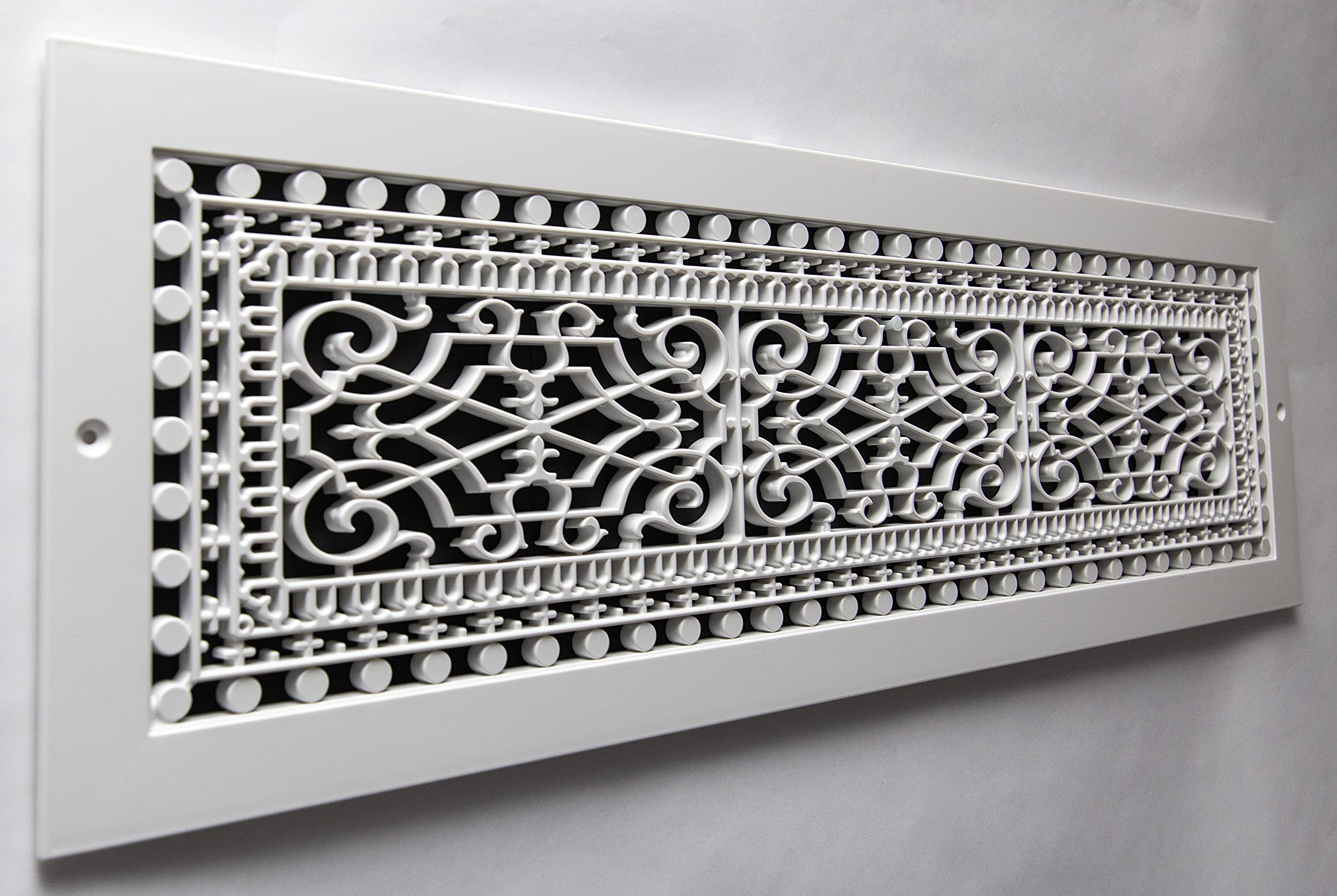 SMI Ventilation Victorian Style Cold Air Return Grille - 6x28 Inch Wall Mount, Polymer Resin, White