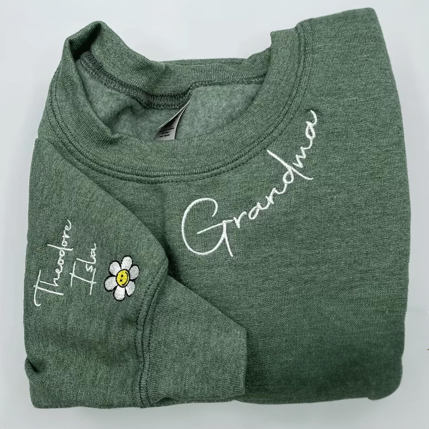 Custom Embroidered Crewneck Sweatshirt, Personalized Embroidered Mama Sweatshirt with Kid Names on Sleeve, Embroidery Crewneck Sweater, Personalized Embroidery Sweatshirt for Mom, Auntie, Grandma - Image 4