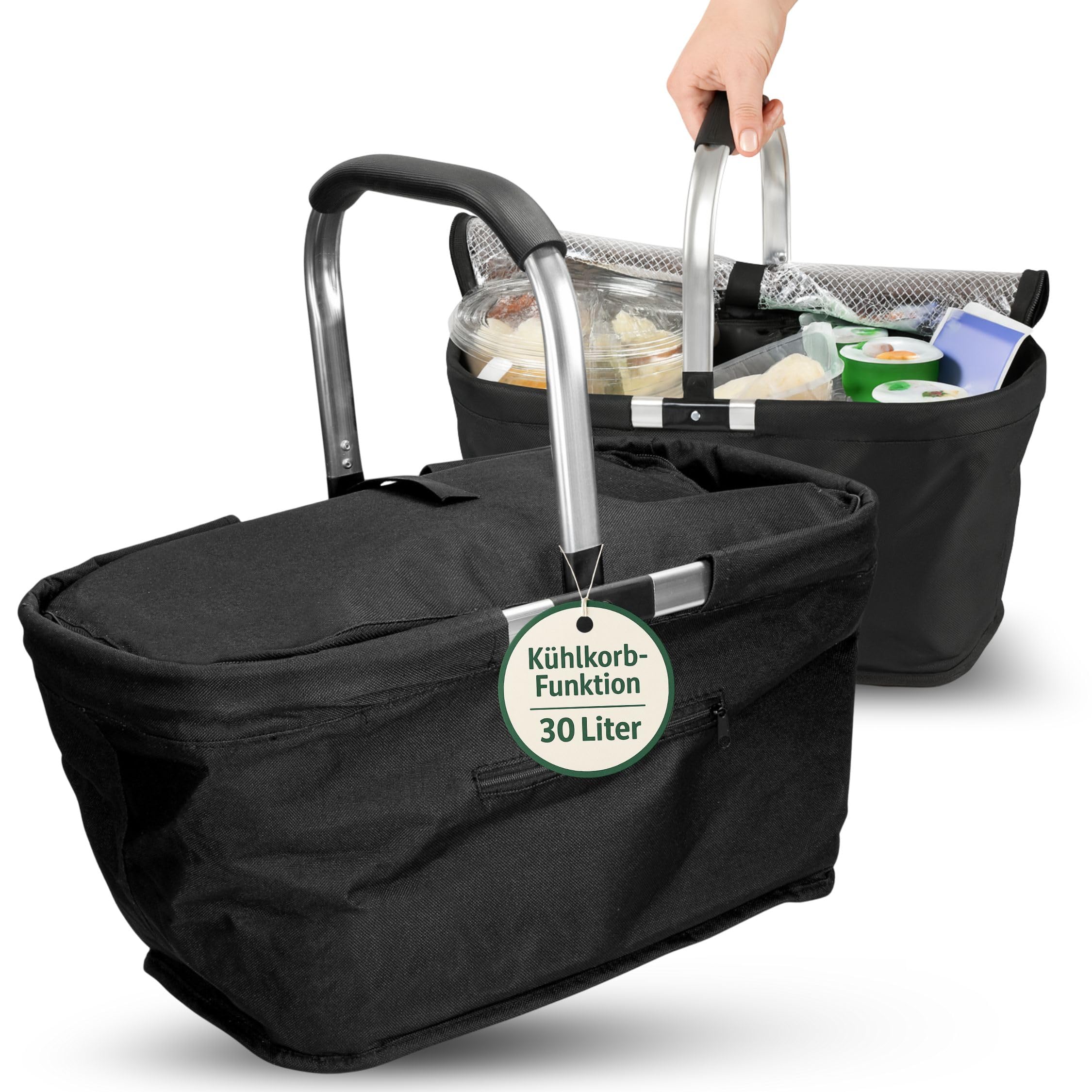 Einkaufskorb faltbar 30 L mit Deckel - Thermotasche Kühltasche in Schwarz