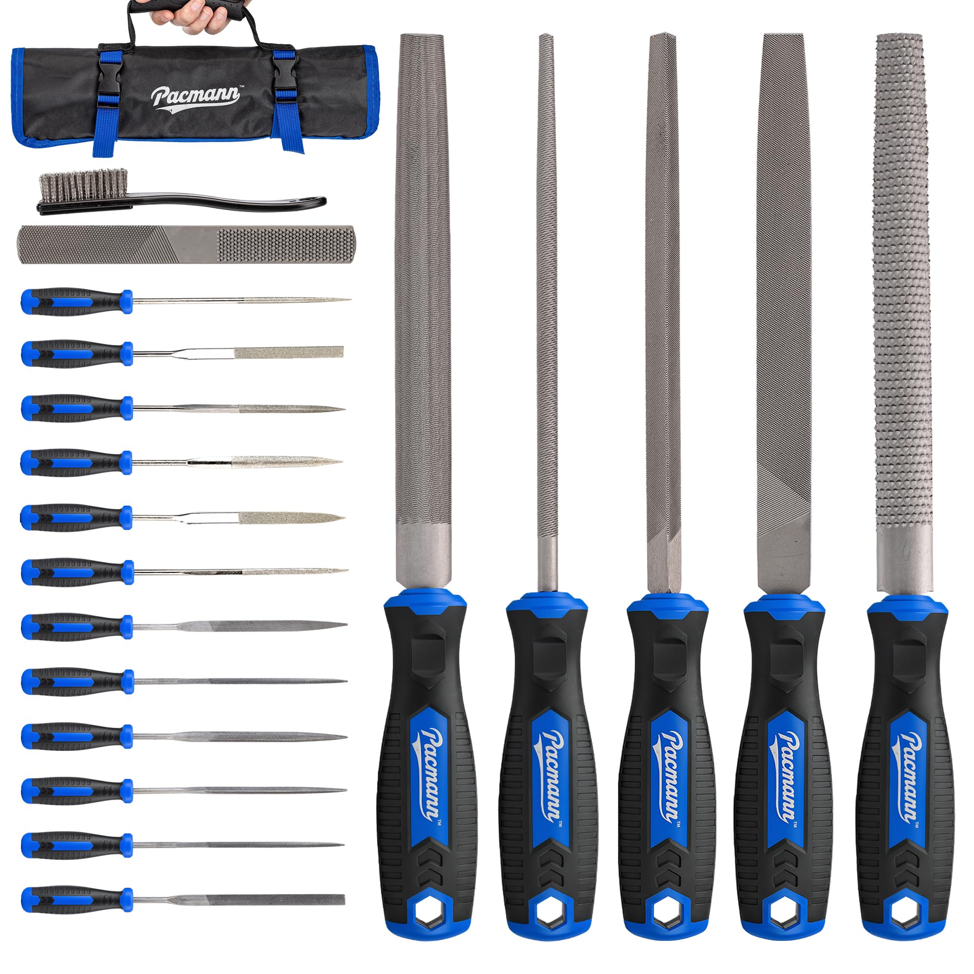 Juego de 32 limas de metal, limas de aguja de acero de diamante, escofina de madera, lima de rifle de 4 vías, papeles de lija, cepillo de alambre con bolsa de herramientas para metal, madera
