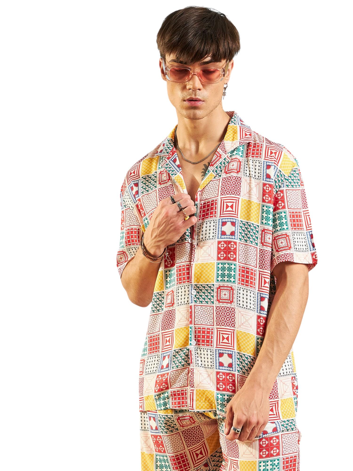 SASSAFRAS White & Red Conversational Print Relax Fit Shirt in white