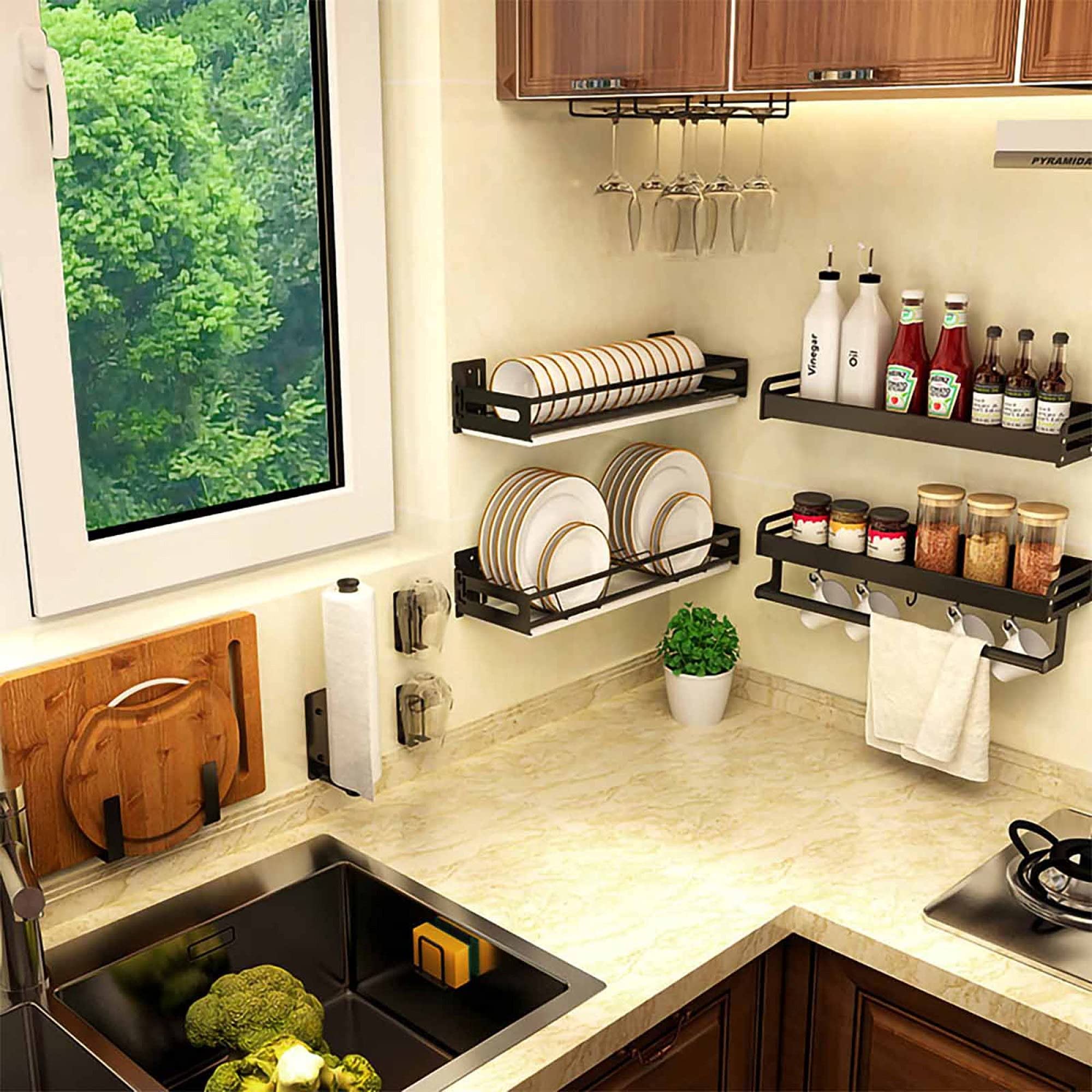 tlj Estante para Especias,Montaje en pared Aluminio espacial Spice Rack,Estante Organizador de BañO de Cocina Desmontable,para Almacenamiento de Frascos Y Botellas de Especias
