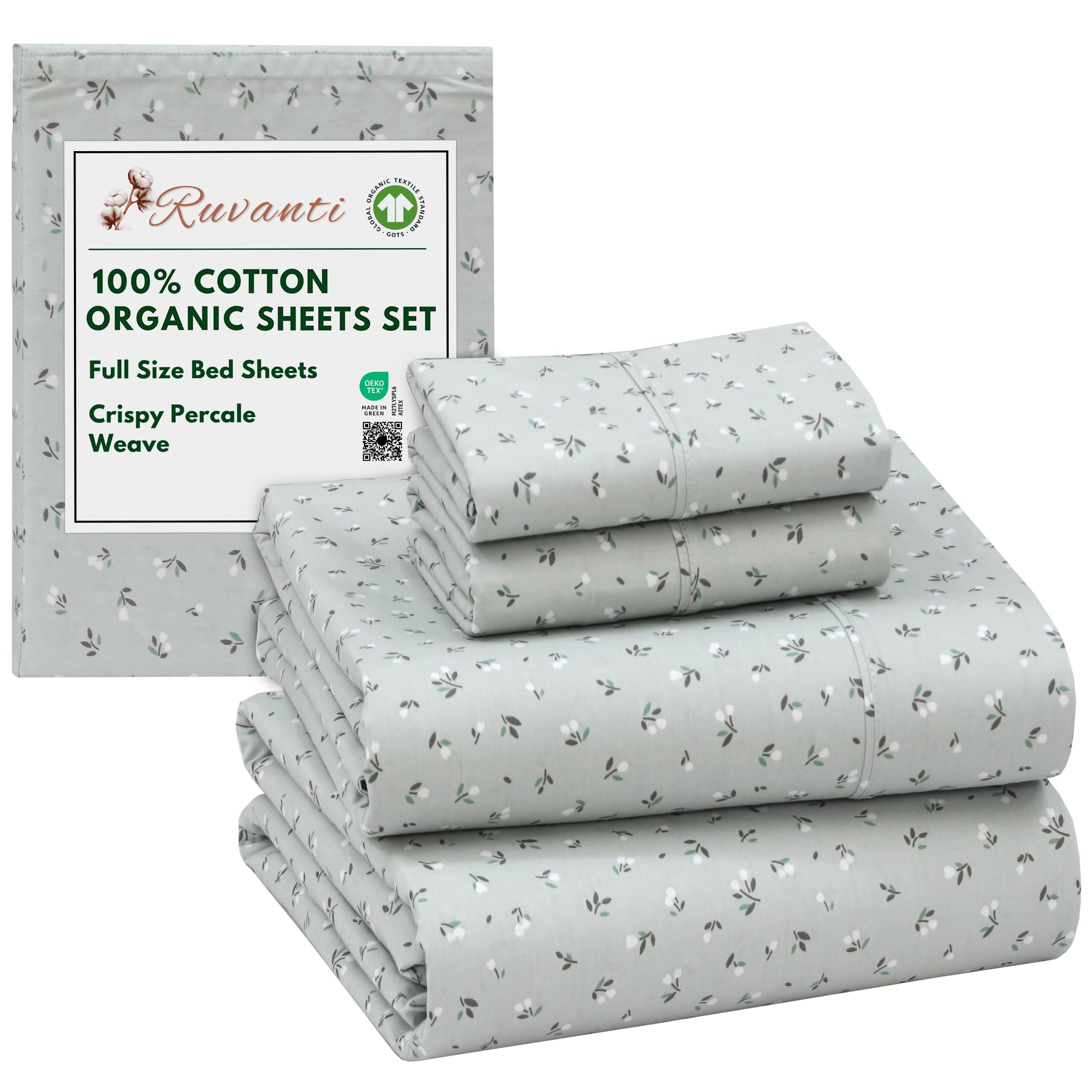 RUVANTI 100% Organic Cotton Sheets King Size, Percale Weave, GOTS Certified, 4-Piece Set, Deep Pocket 15", Crisp & Breathable, Soft Durable Bedding, Sábanas Algodón Orgánico – Bud Club