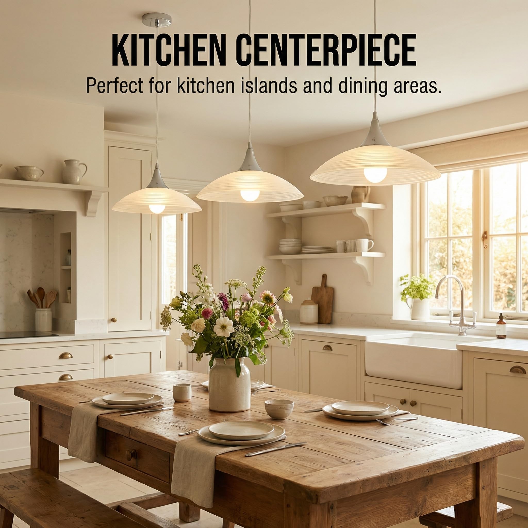 Lampadario Sospeso E27 Moderna in Vetro, Lampada a Sospensione Regolabile in Altezza con Elegante Finitura Cromata, Lampada per Sala da Pranzo, Cucina & Soggiorno