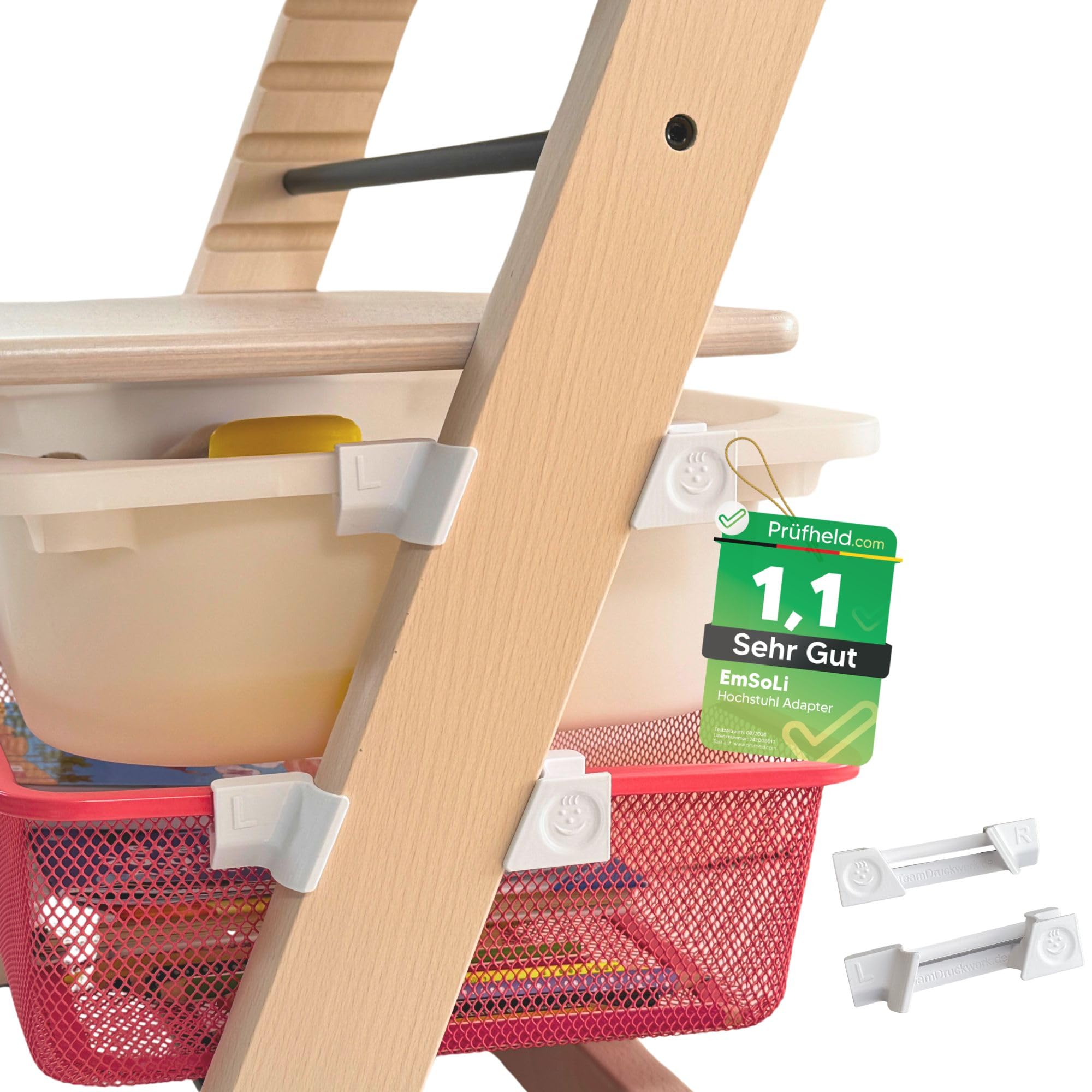 [ TEST SEHR GUT, NOTE 1.1 *] EmSoLi Adapter Weiss für Ikea Trofast Box Korb Drahtkorb, kompatibel mit Stokke Tripp Trapp Baby Hochstuhl, Hochstühle Kinderstuhl Zubehör, Befestigung Kinder Hoch Stuhl