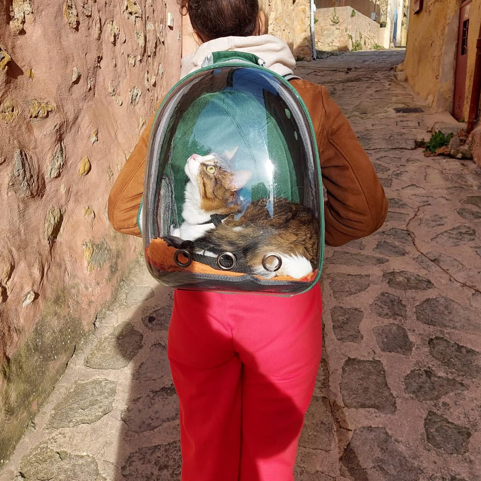 PETSWEET Cat Backpack Carrier, Back Expandable Pet Backpack with Bubble Window, Airline Approved Pet Travel Bag for Small/Medium Cats & Puppies, Hiking, Camping, Outdoor Use (Green) - image 8