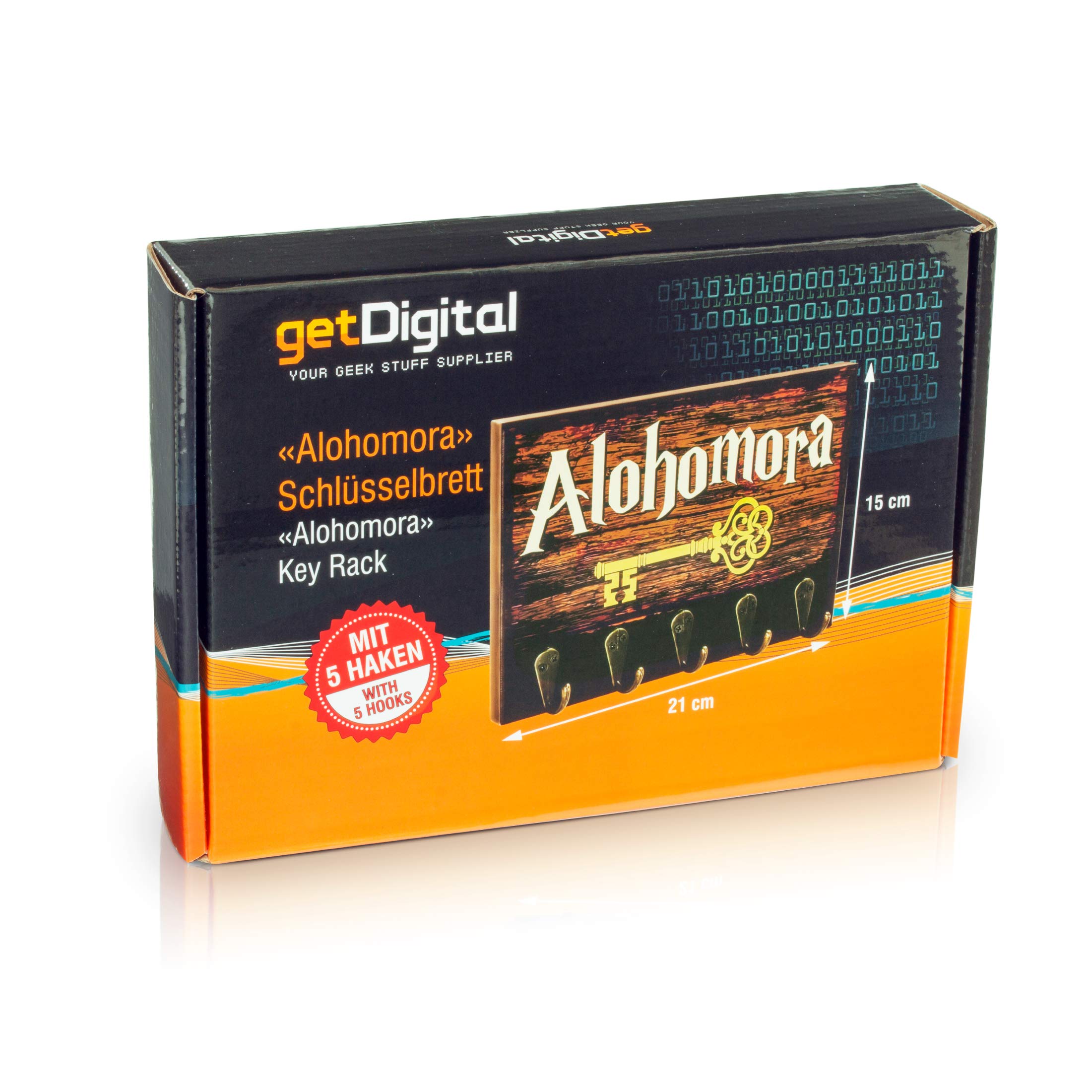 getDigital Appendichiavi Alohomora – Geek Appendichiavi da parete con 5 ganci in metallo - 21 x 15 cm