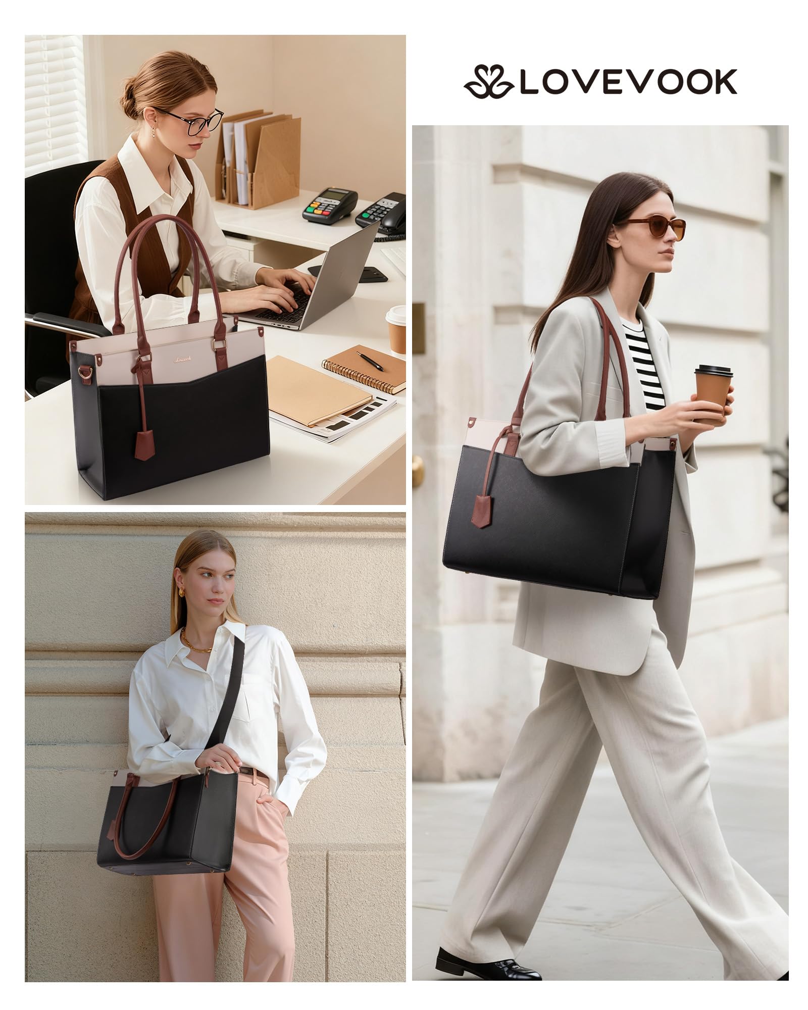 LOVEVOOK Torba na laptopa o przekątnej ekranu 15,6", elegancka damska torba na ramię i torba na ramię, duża torba do pracy, torba nauczycielska i aktówka do biura