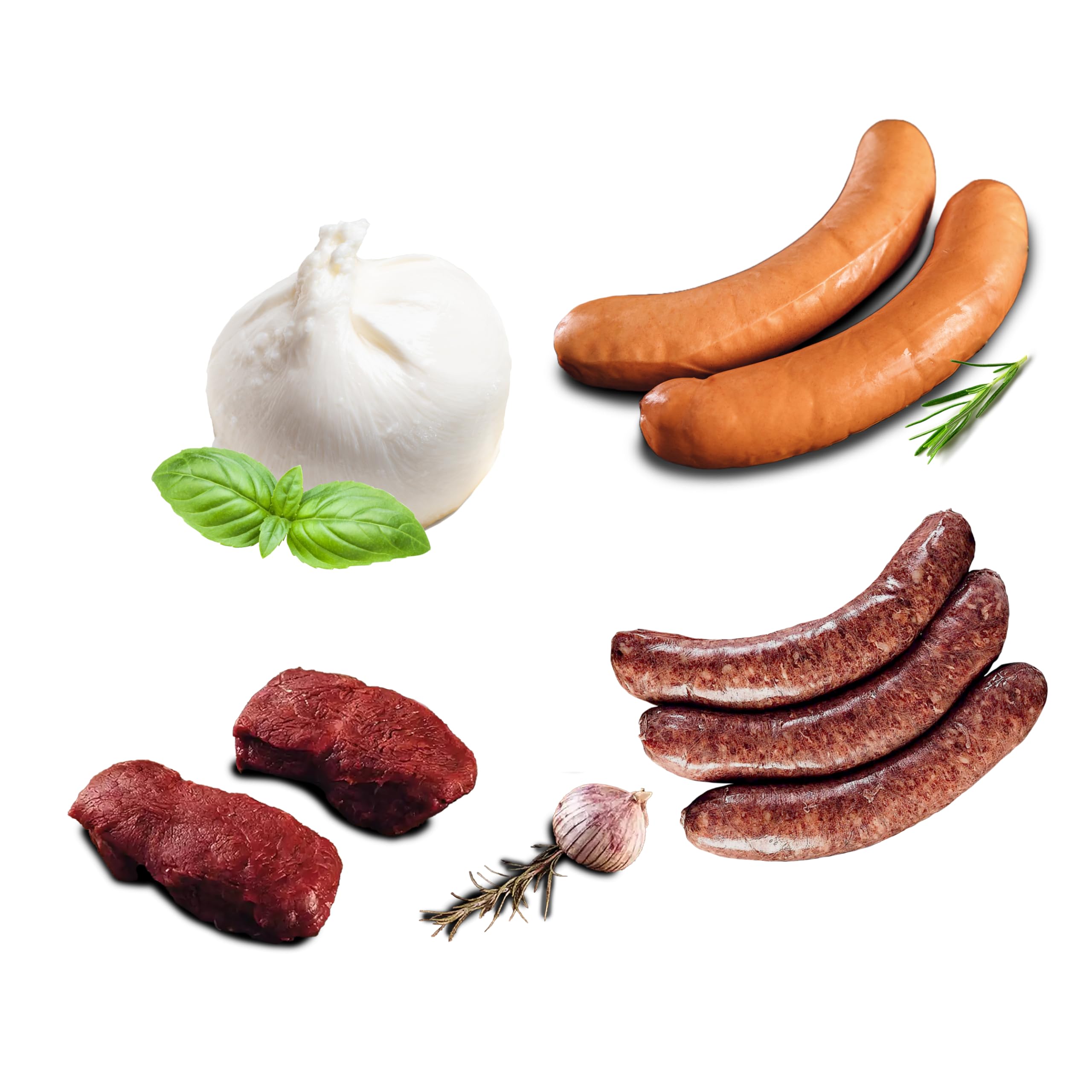 Büffel Bill Grill Bundle - Feinschmecker Grill Paket für Genießer, Original vom italienischen Wasserbüffel, Büffel Bratwurst, Büffel Knacker, Filet Steak und Burrata