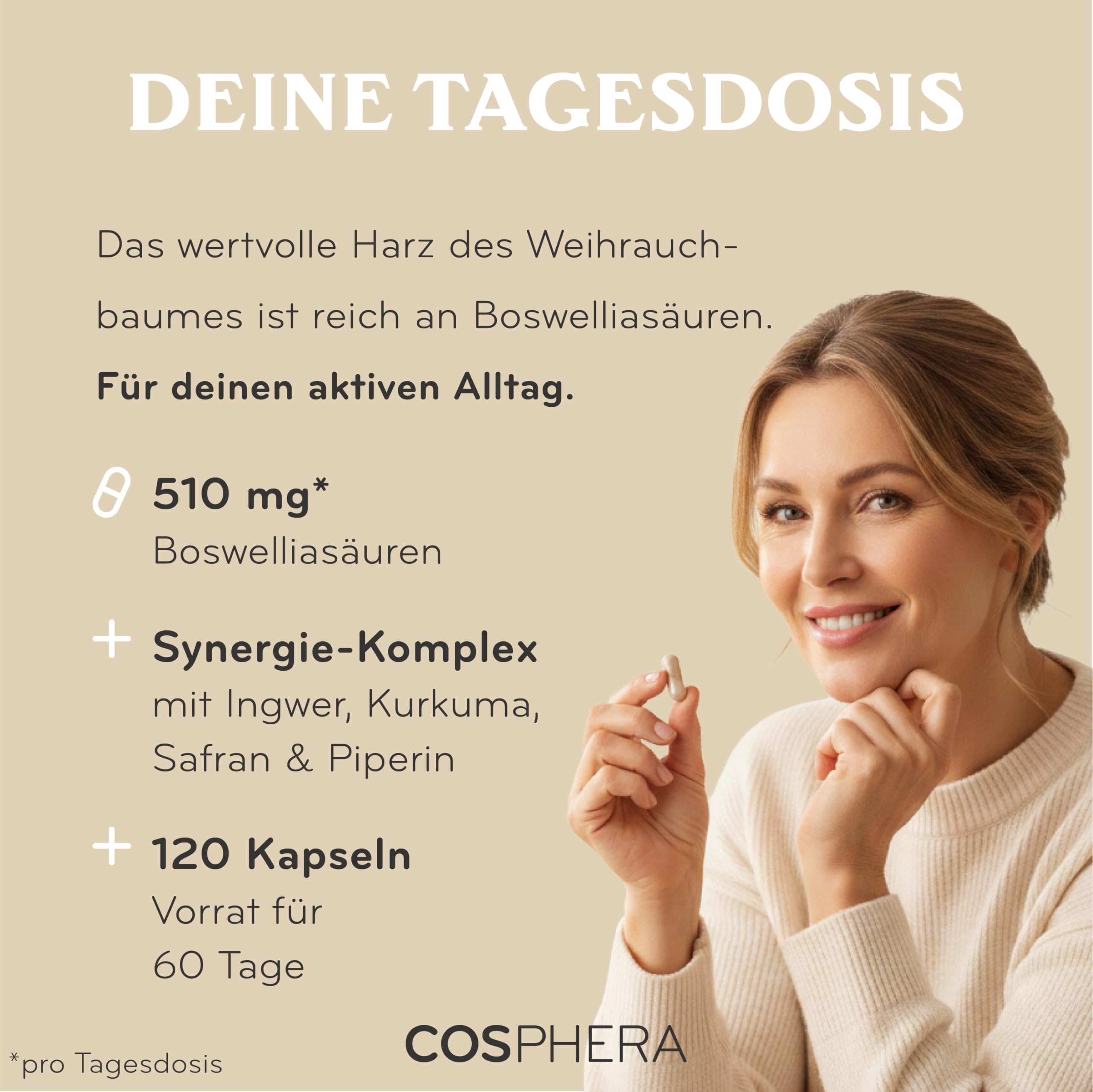 Weihrauchkapseln hochdosiert - Kurkuma, Piperin, Ingwer & Safran - Veganer 5-in-1-Komplex mit Boswellia Serrata (85% Boswelliasäuren) - 120 Kapseln für 2 Monate - COSPHERA