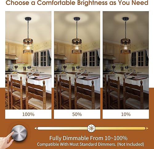 Miniatura 5 de Lámparas colgantes rústicas, iluminación colgante de madera de granja, lámpara de jaula redonda industrial para entrada, pasillo, comedor,