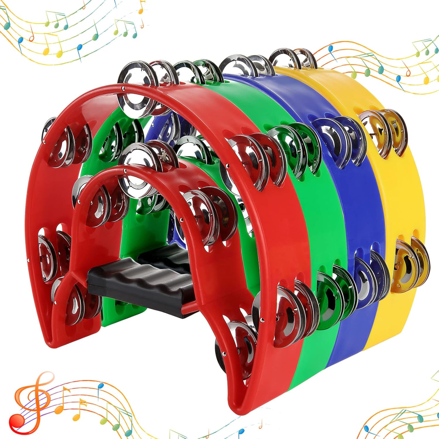 EOEXN 4 Pack Half Moon Tambourine for Adults Tamborines Musical Instrument Percussion Instruments Tambourine Double Row Plastic Music Rhythm Tambourine for KTV Party : Everything Else