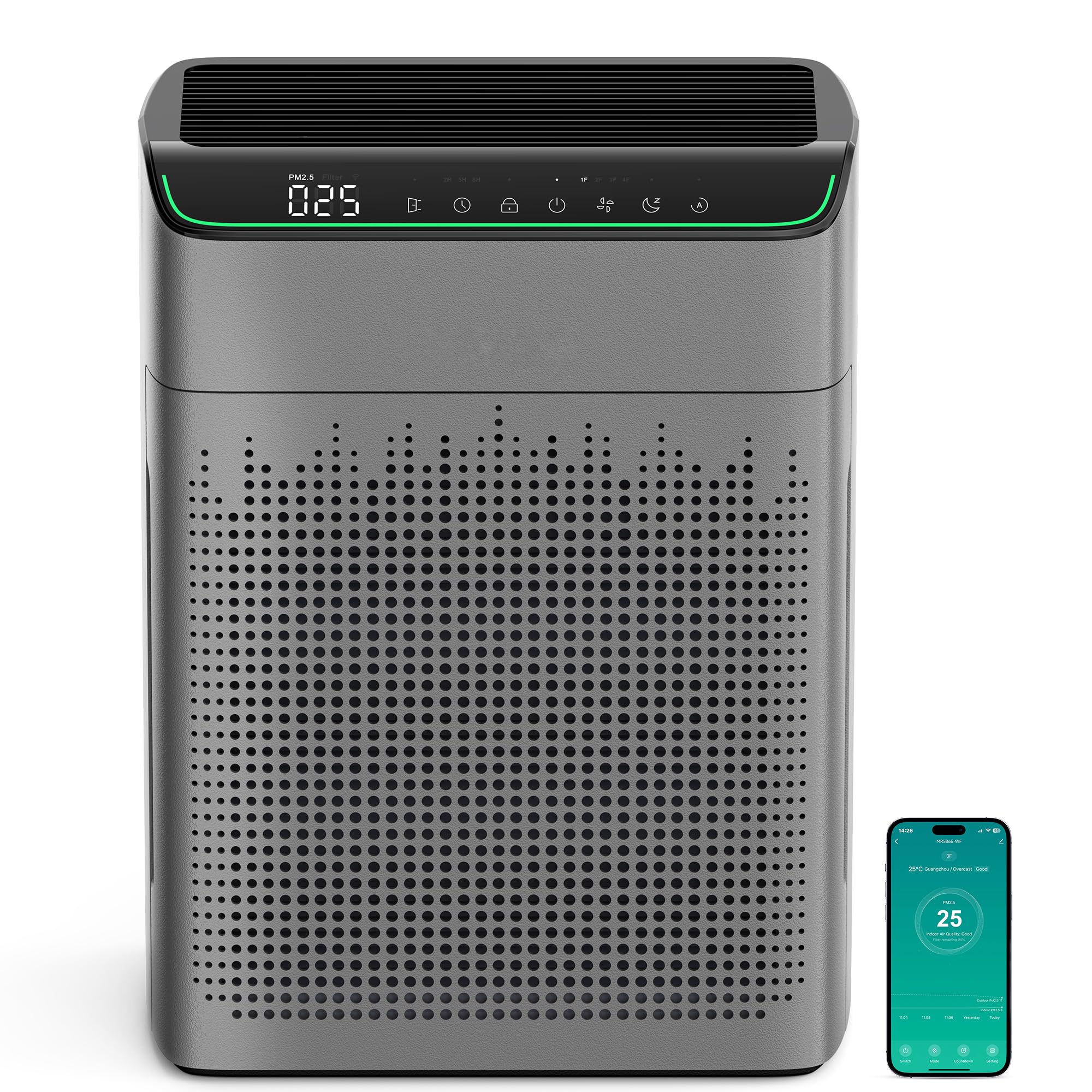 Purificador de aire contra alérgenos para espacios de 1690 sq ft con sensor PM 2.5