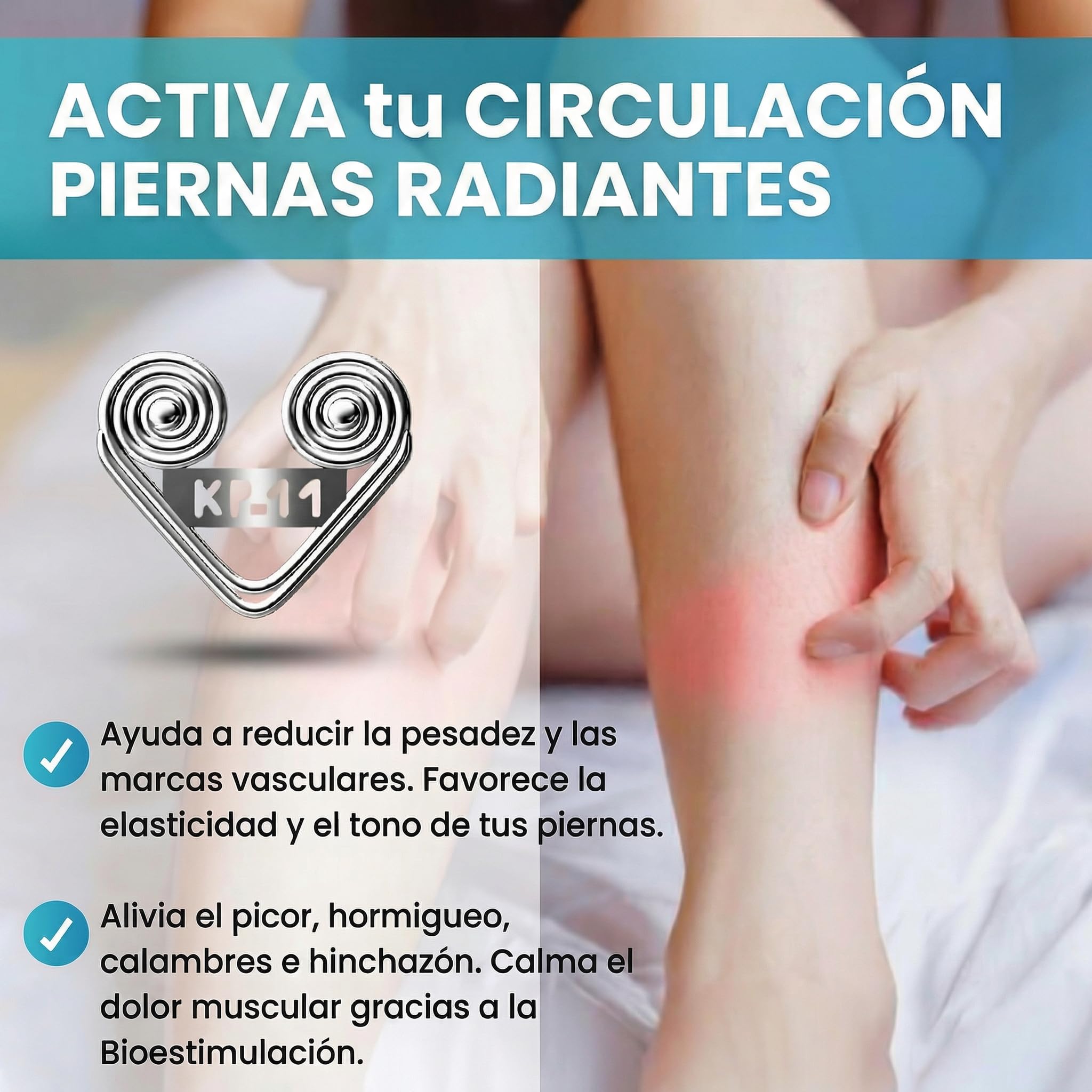 VARICES CERO Dispositivo KP11 | Masaje de Acupresión | Piernas Cansadas | Mala Circulación | Hinchazón Pesadez Molestias | Mejora varices arañas vasculares | Dolor Muscular | Uso Diario y cómodo