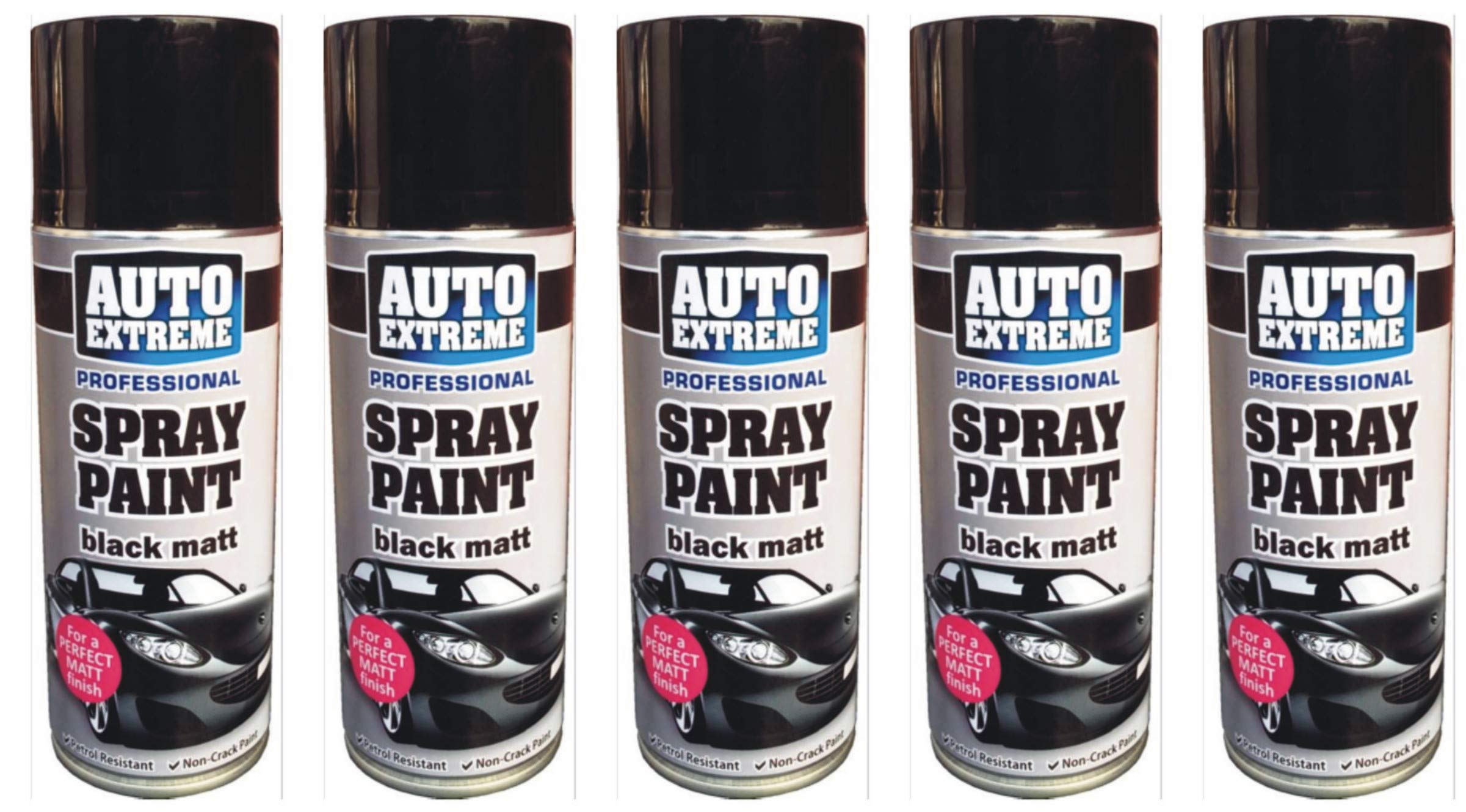 HitlineUK 5 X BLACK Matt Spray Paint, 400ml, Multipurpose Exterior Interior, Metal Plastic Wood Brick