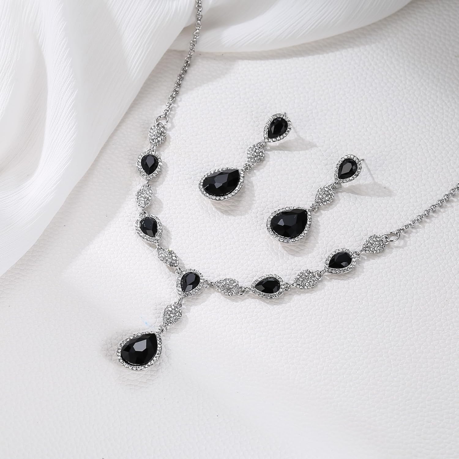 EleQueen Women's Cubic Zirconia Teardrop Y-Necklaces Dangle Earrings Jewelry Sets for Brides Bridesmaids - Image 4