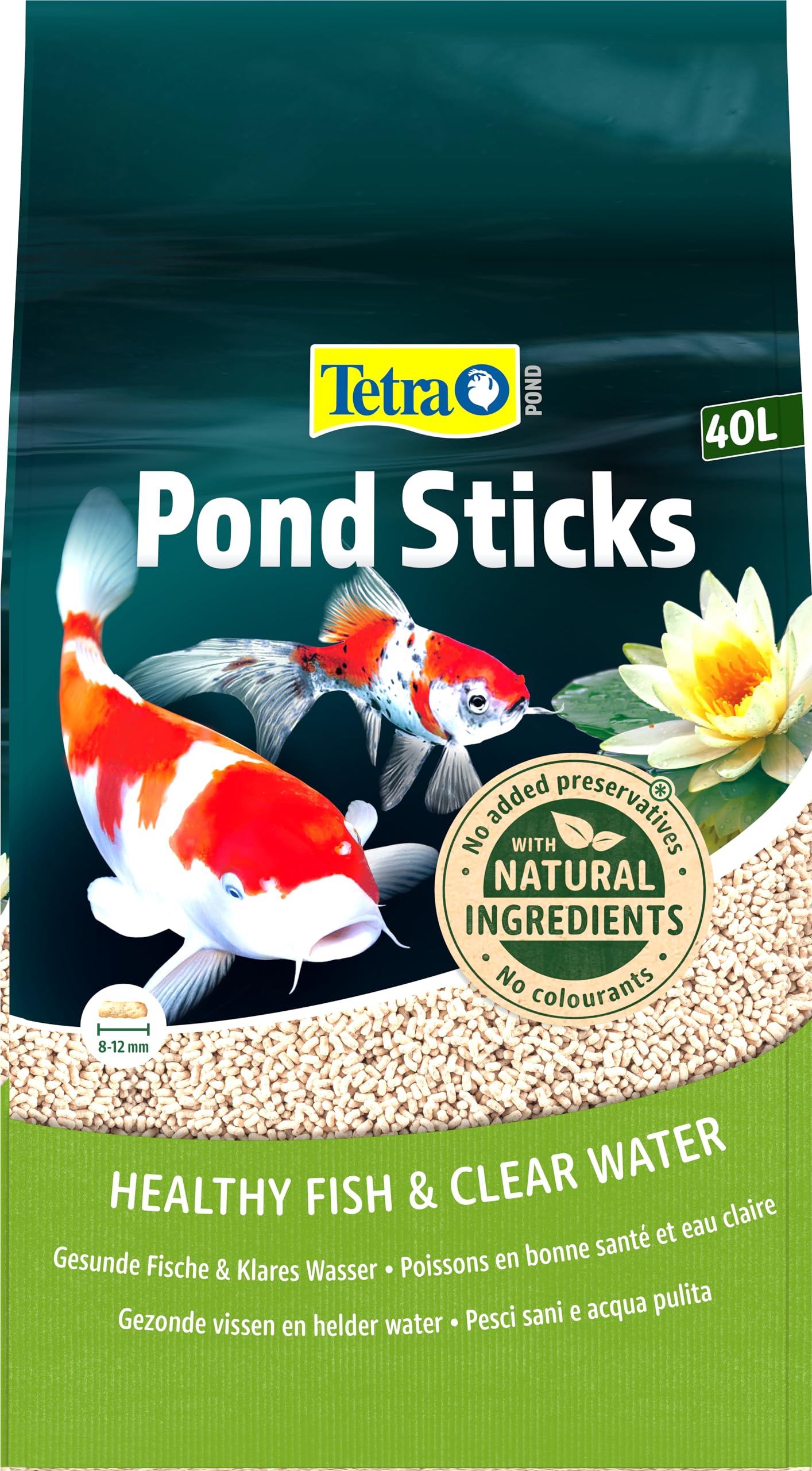 Tetra Pond Sticks, Alimento para peces de estanque, para peces sanos y agua clara en el estanque del jardín, bolsa de 40 L