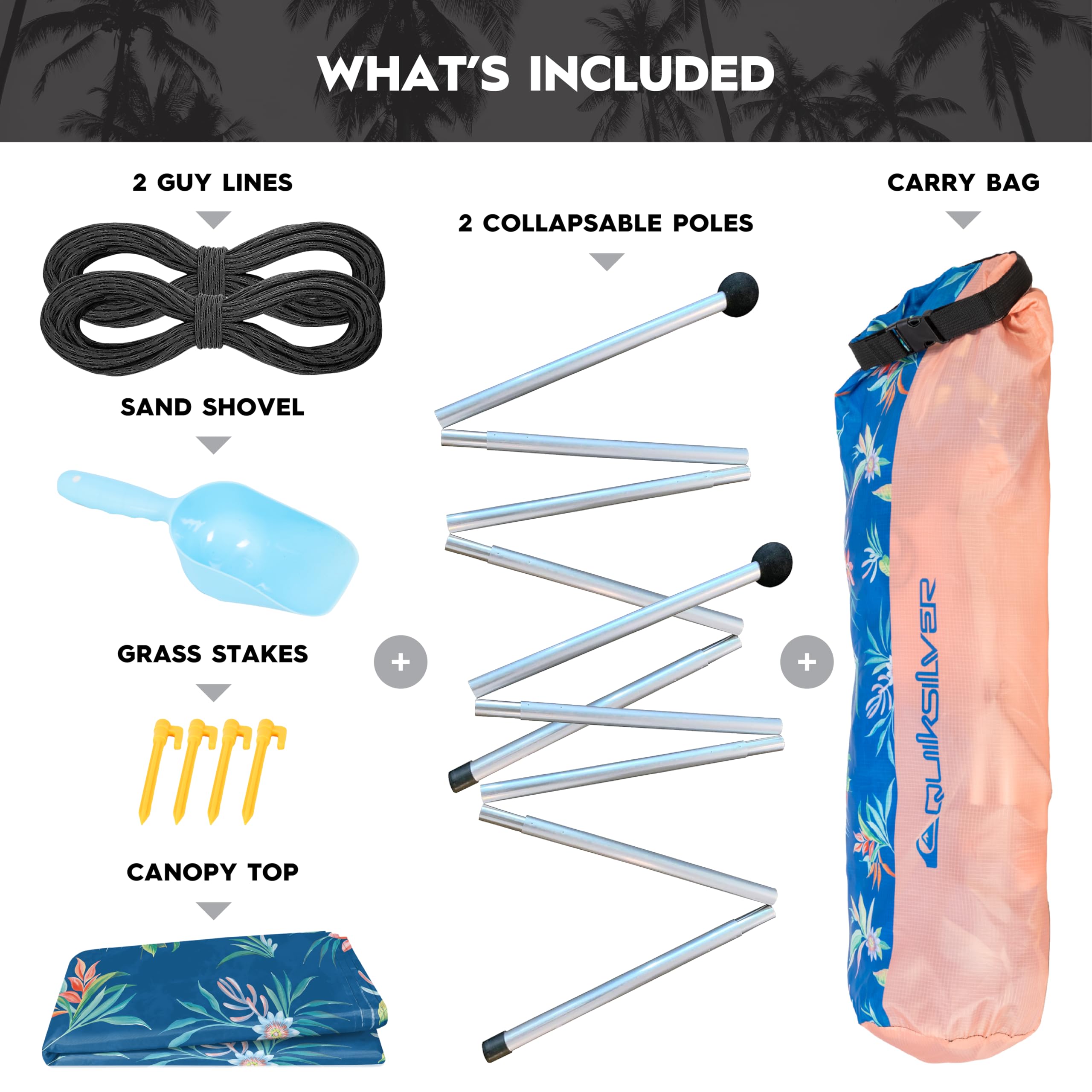QUIKSILVER Refugio de Playa portátil – Tienda de campaña de protección Solar UPF 50+ con Anclajes de Saco de Arena y ventilación, Ligero e Impermeable para Playa, Campamento o Uso al Aire Libre – Se