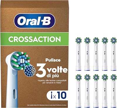 Oral-B Cross Action Testine Spazzolino Elettrico, Confezione da 10 Testine di Ricambio per Spazzolino Elettrico Oral B, Setole Angolate che si Adattano a ogni Dente per una Pulizia Profonda