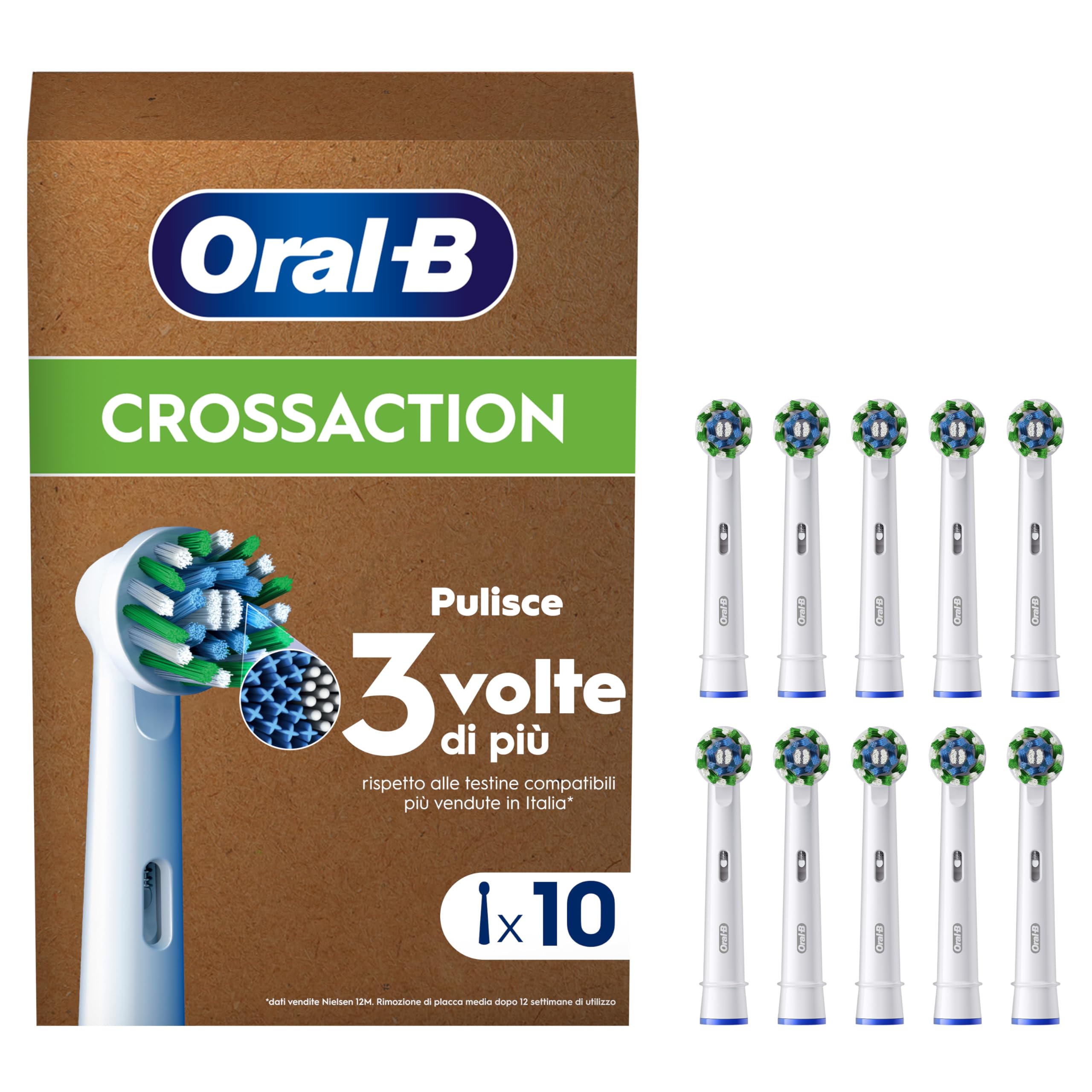 Oral-B Cross Action Testine Spazzolino Elettrico, Confezione da 10 Testine di Ricambio, Setole Angolate che si Adattano a Ogni Dente per una Pulizia Profonda