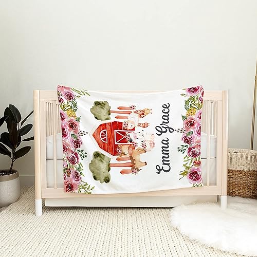 Miniatura 8 de Manta de bebé de granja personalizada, manta de bebé de animales de granja, manta de bebé floral, mantas florales para bebé, manta de bebé con