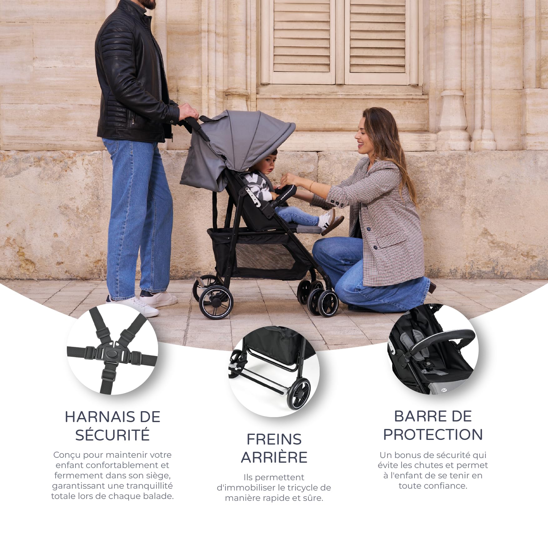 Ms BabyWorld – Poussette STREET – Poussette légère pour bébé | De la naissance jusqu'à 36 mois ou 22 kg | Avec amortisseurs | Capote XXL | Inclinaison maximale