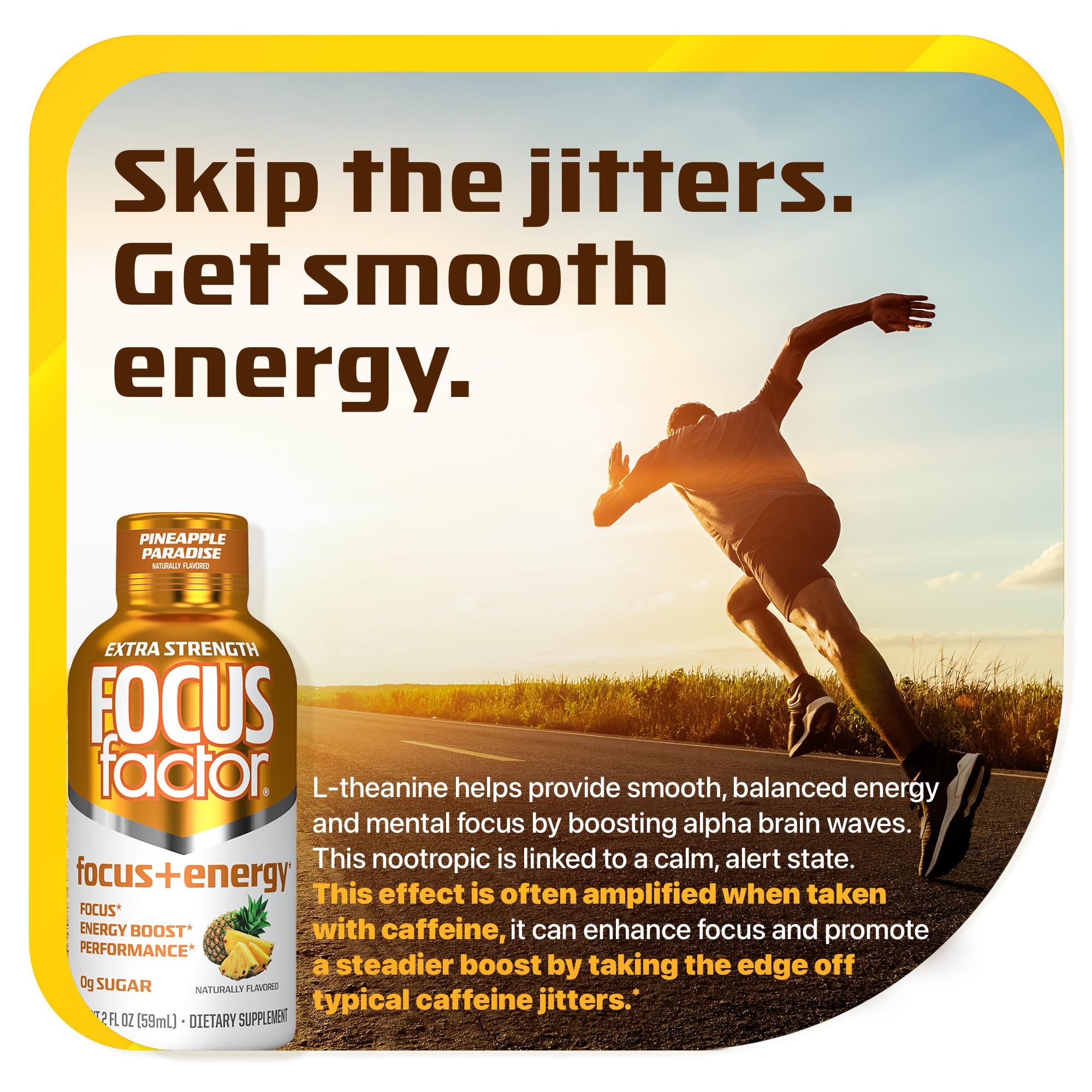 Focus Factor Extra Strength Focus + Energy Shots - 12 x 2oz Bottles (Pineapple Paradise Flavor) - Powered by Nootropics with Caffeine, L-Theanine, Ginkgo, Bacopa, L-Tyrosine, Alpha GPC — Amazon image 4