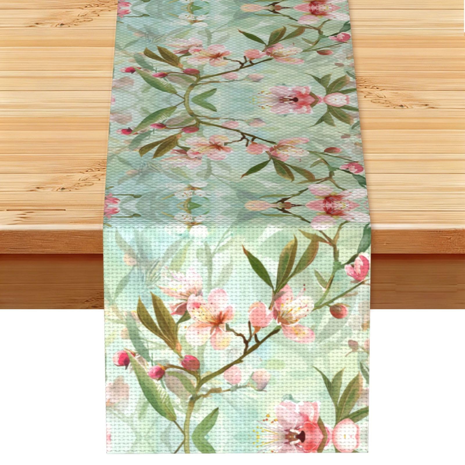 Dreamy Pink Teal Blossoms Printed Table Runner 13 x 72, Wrinkle Resistant Decor for Dining Table Coffee Table Fireplace