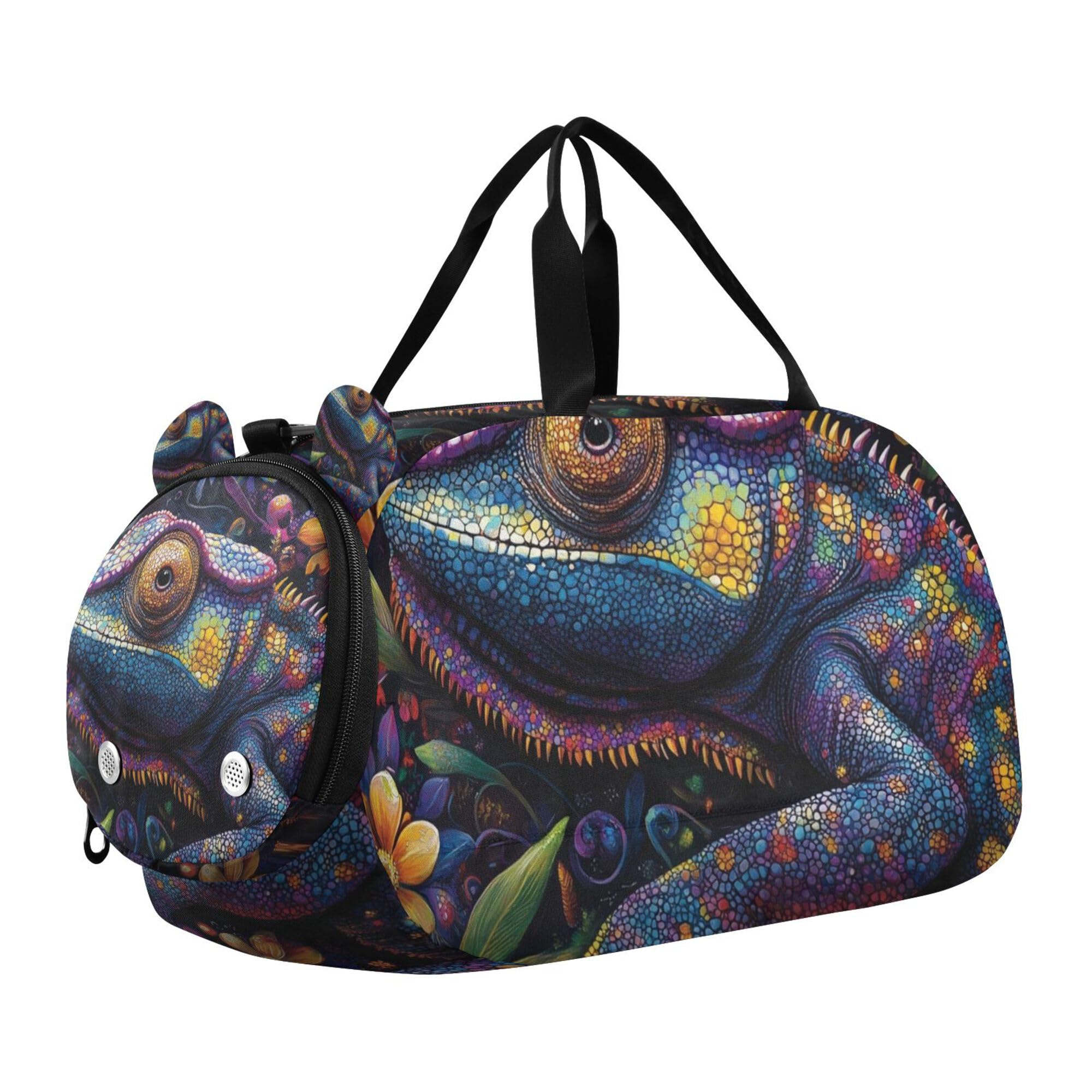 Glaphy Tropical Chameleons Duffle Bag for Toddler Boys Girls, Gym Sports Bag with Shoe Compartments, Kids Travel Overnight Weekender Shoulder Bag